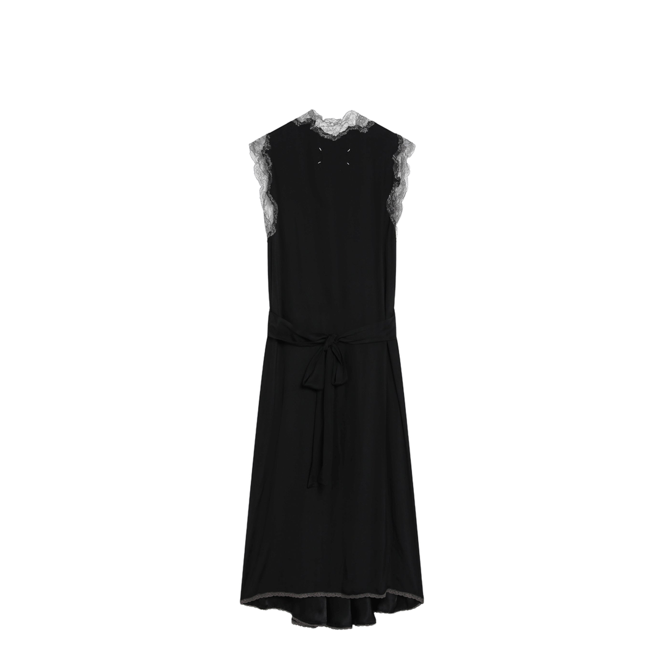 Black Silk Midi Dress with Lace - Image 2