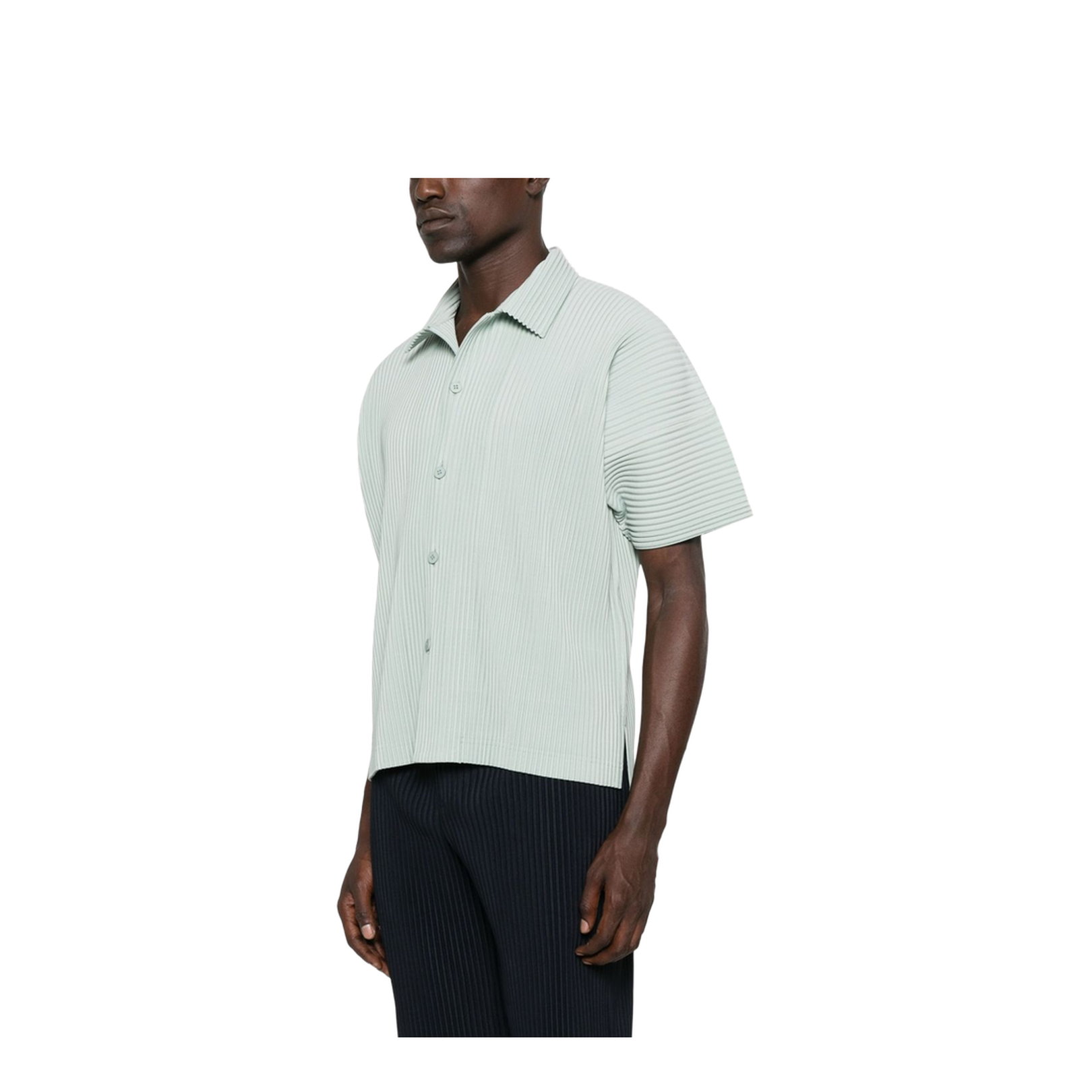 Light Green Short Sleeves Button Fastening Collared Top - Image 3