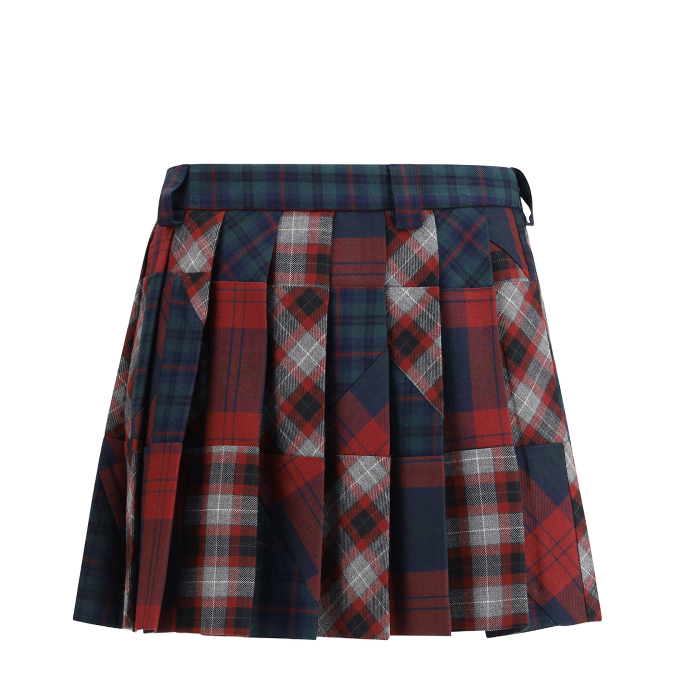 Pleated Patchwork Tartan Mini Skirt - Image 1