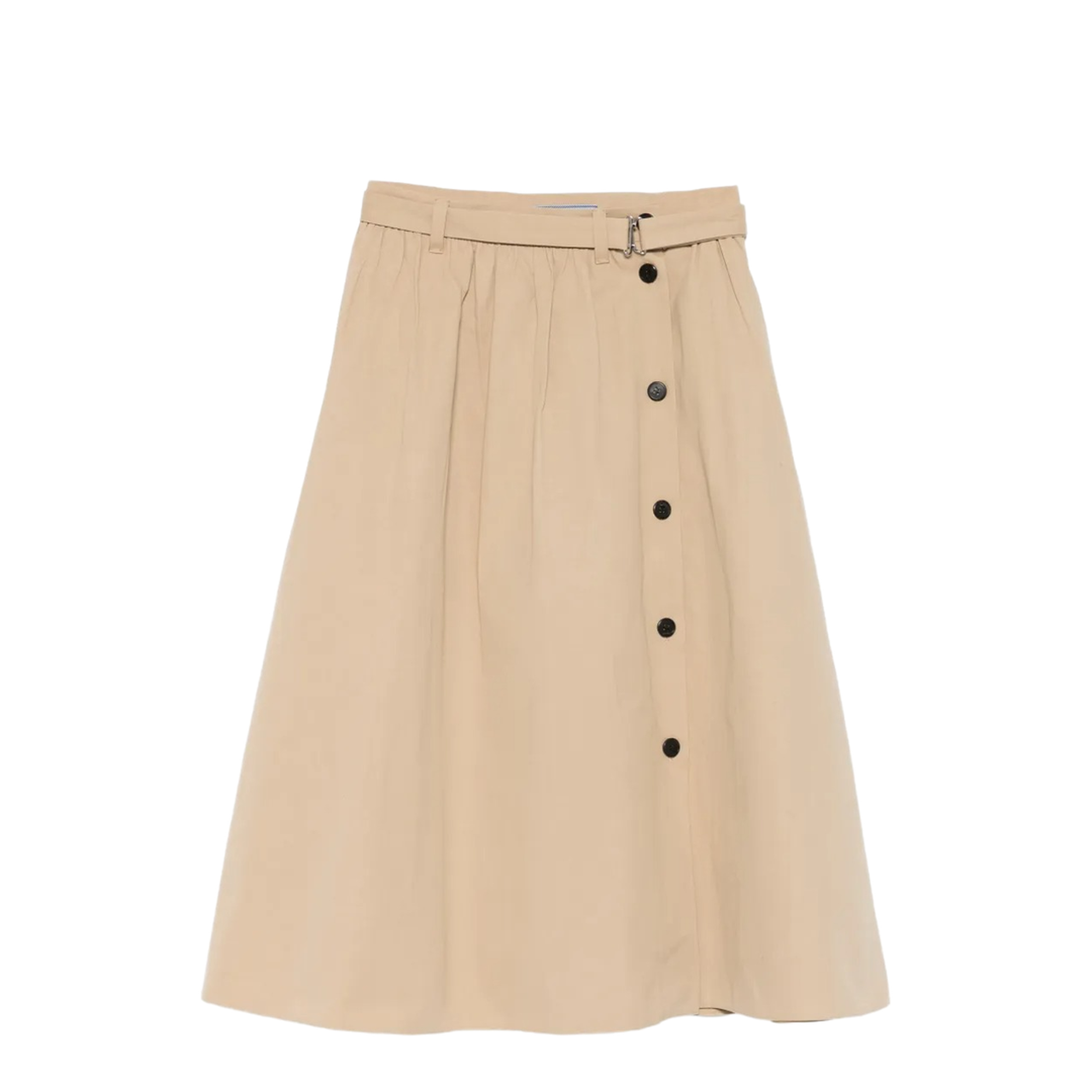 Button-Detail Belted Cotton Midi Skirt - Image 1
