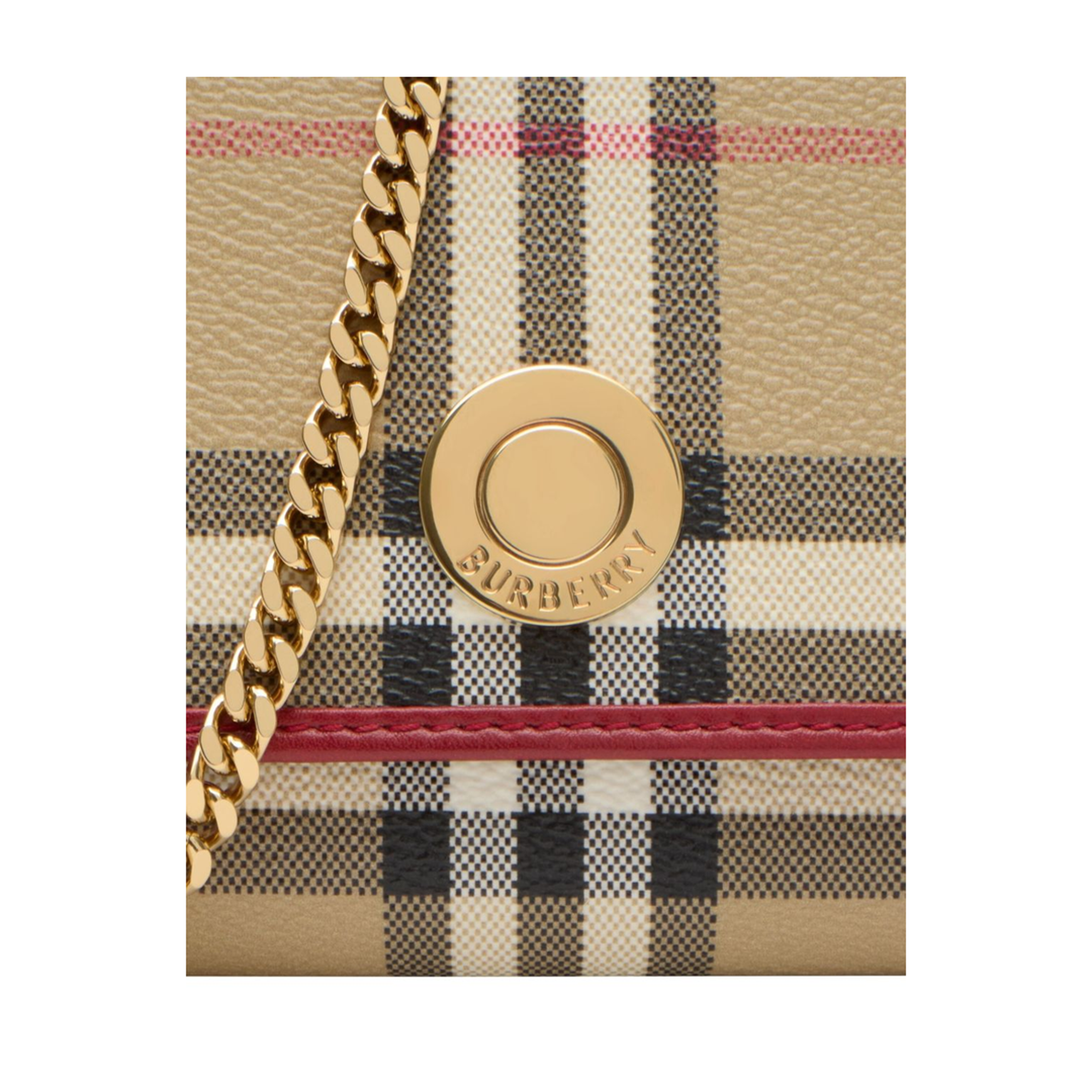 Archive Check Coated Fabric Chain Wallet - Archive Beige/Red - Image 5