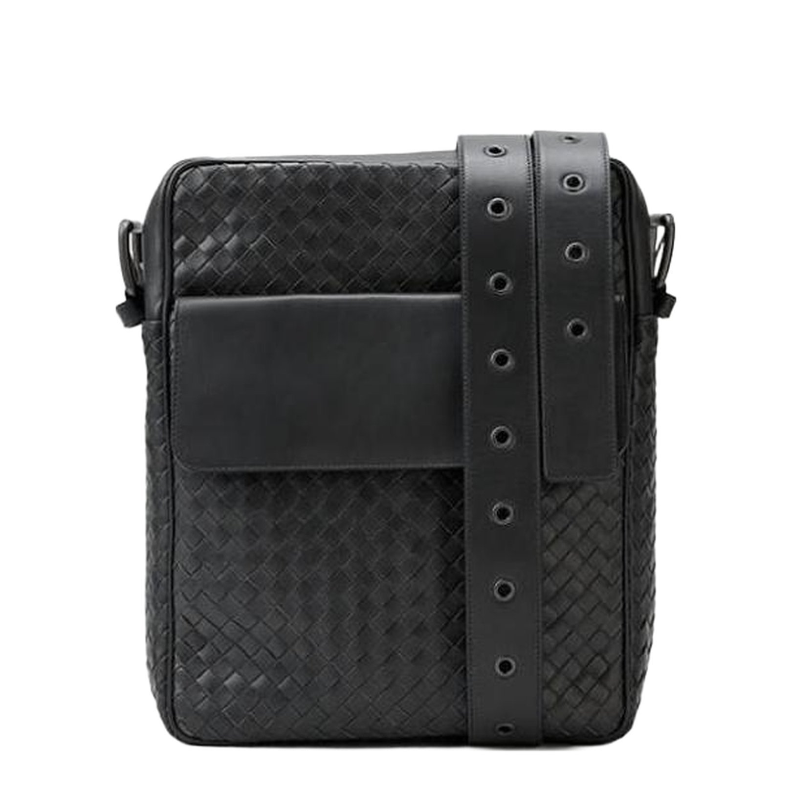 Intrecciato Leather Shoulder Bags - Black - Image 1