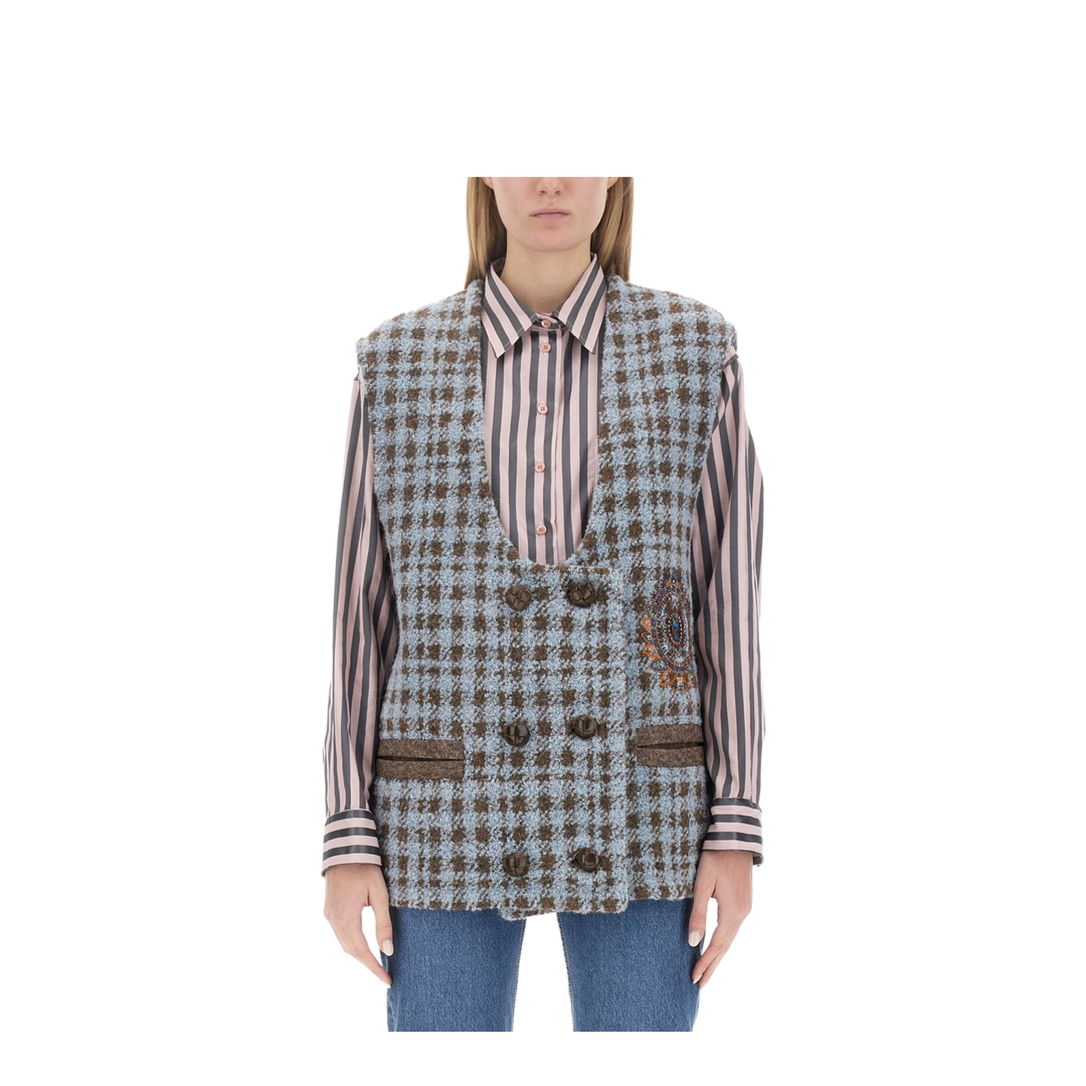Checked Wool Blend Vest - Image 1