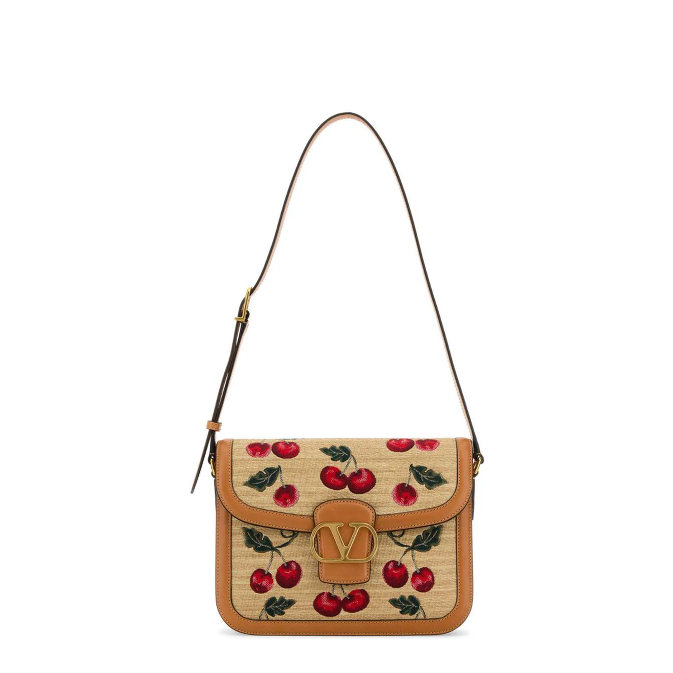 Valentino Garavani 9TO5 Shoulder Bag in Jacquard Raffia With Cherryfic Motif - Image 1