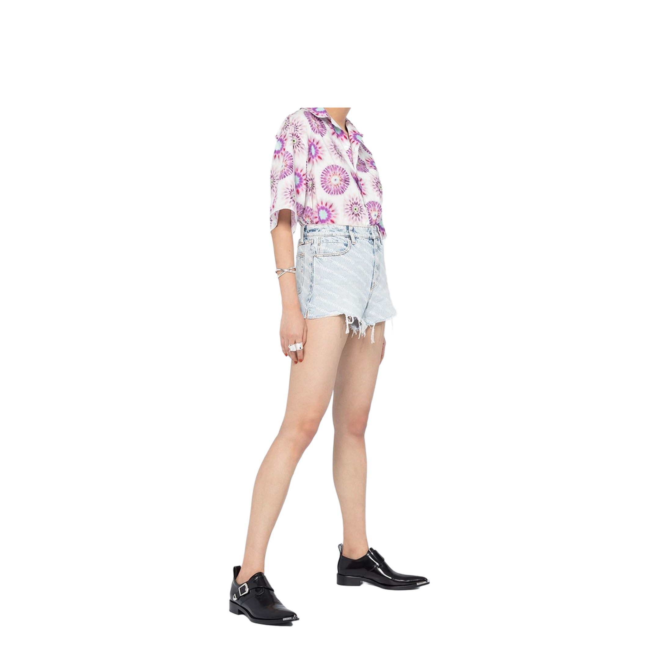 All-Over Logo Printed Denim Shorts - Image 4