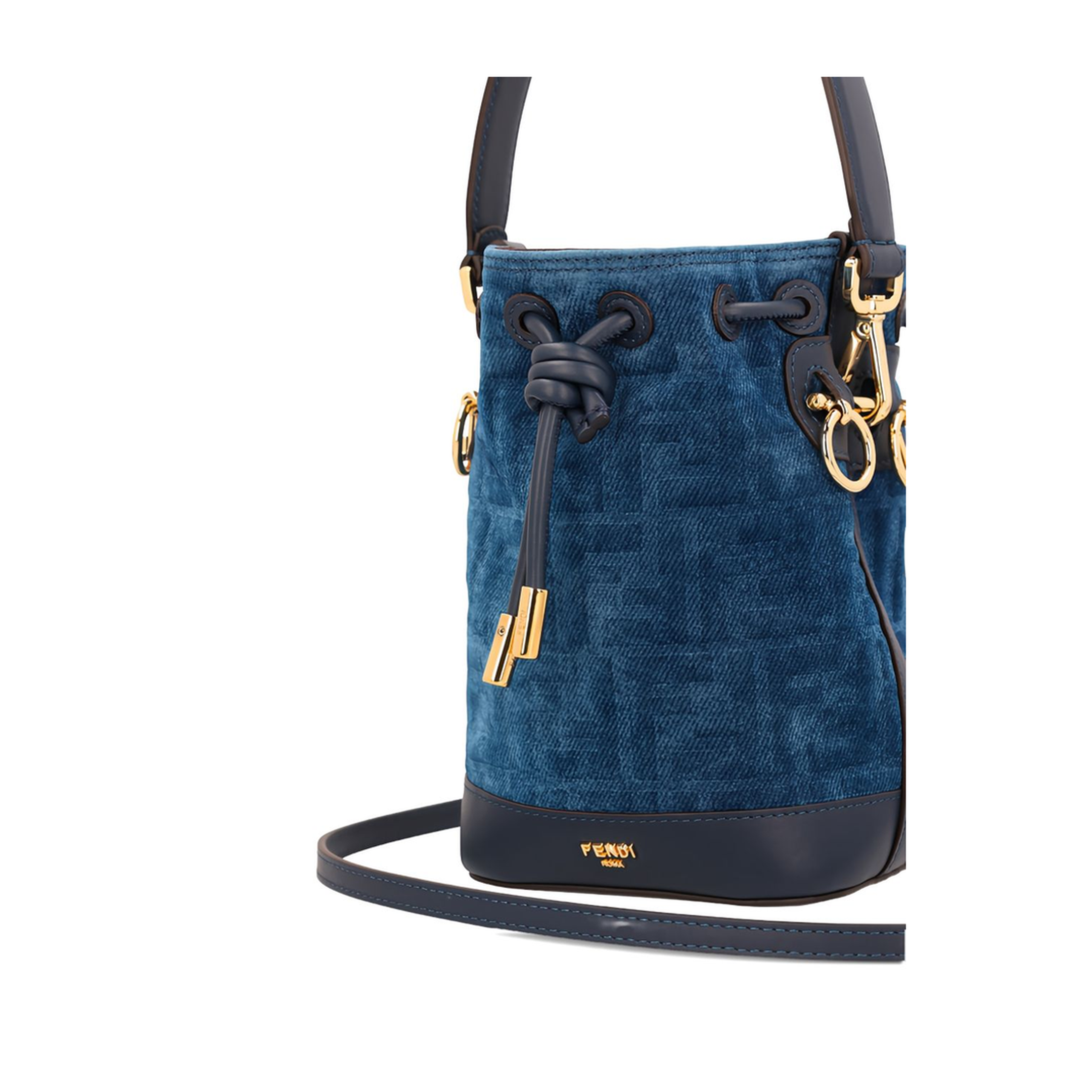 Mon Tresor Mini FF Denim Bucket Bag - Blue - Image 3