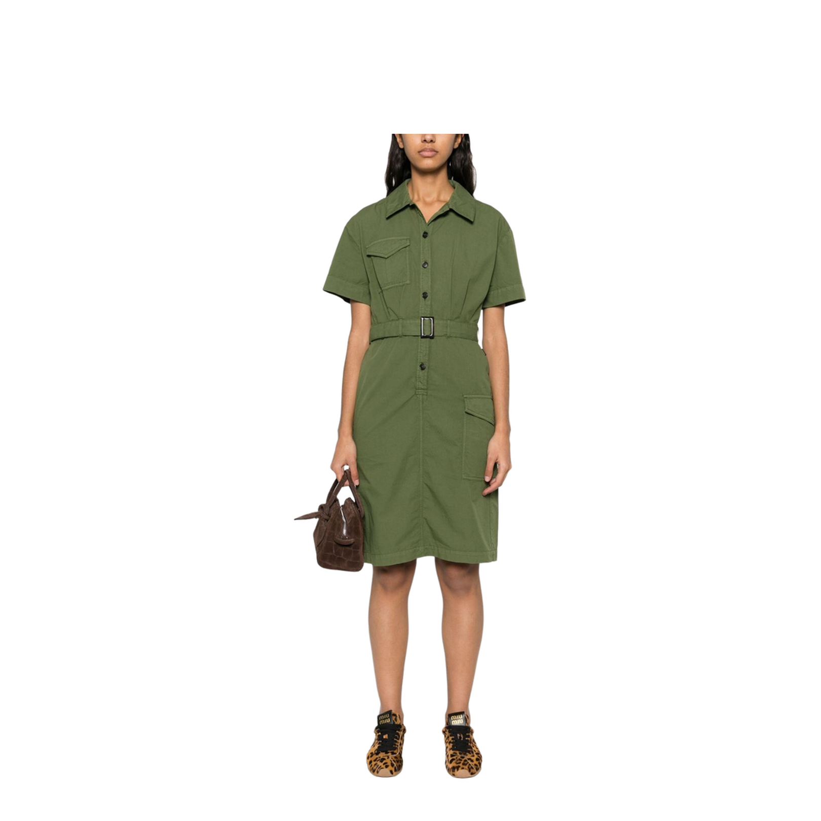 Cotton Shirt Dress in Green - Image 5