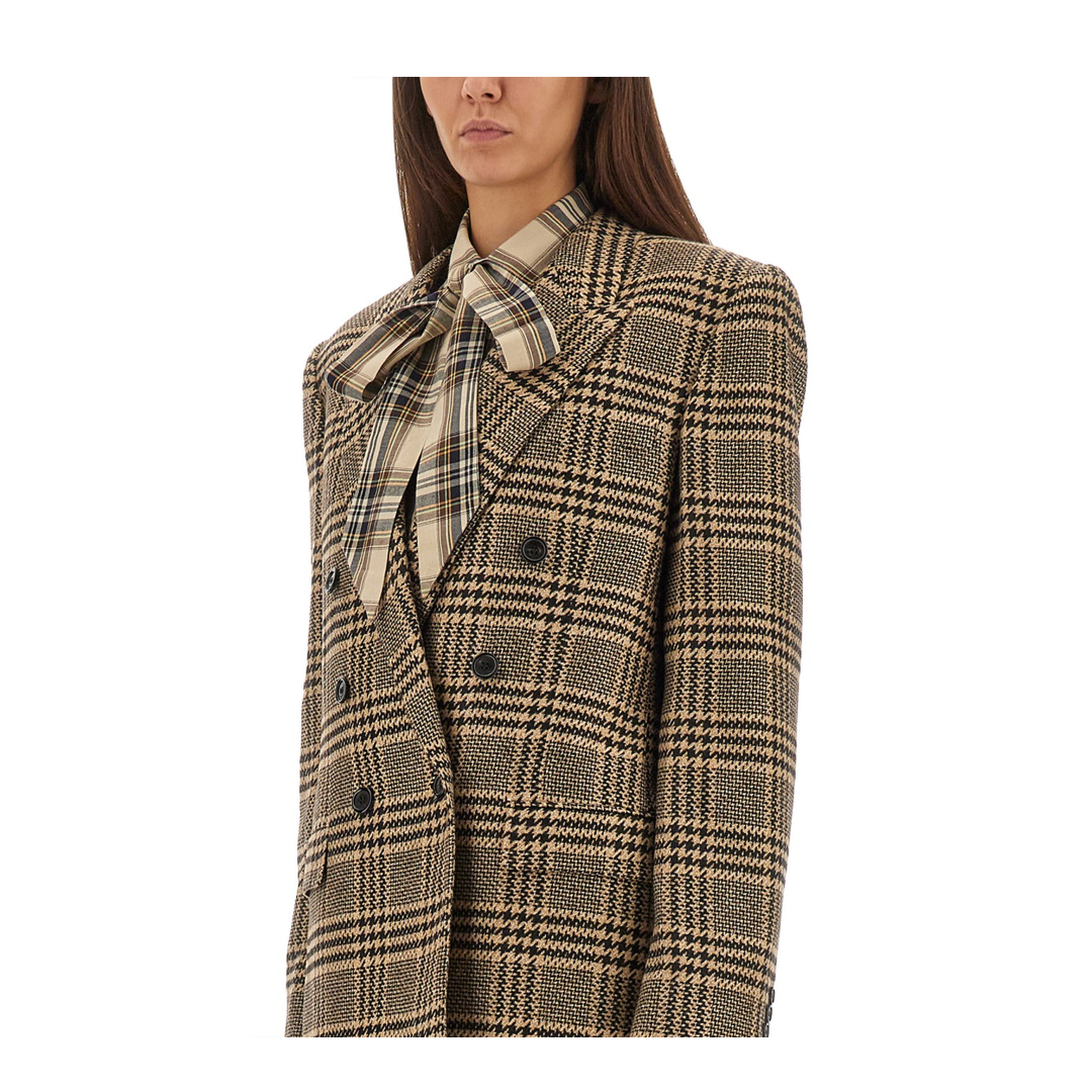 Jacket in Prince of Wales Silk and Cashmere in Black - Image 4