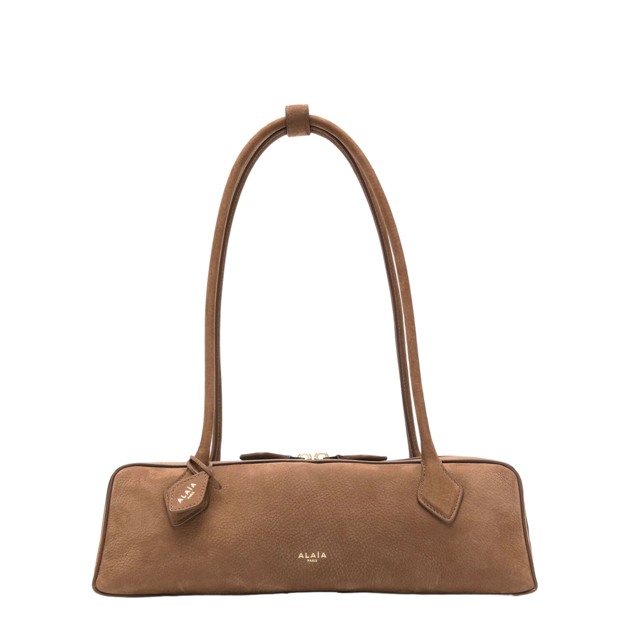 Le Teckel Medium Suede Shoulder Bag - Terre d'ombre / Foliage brown - Image 1