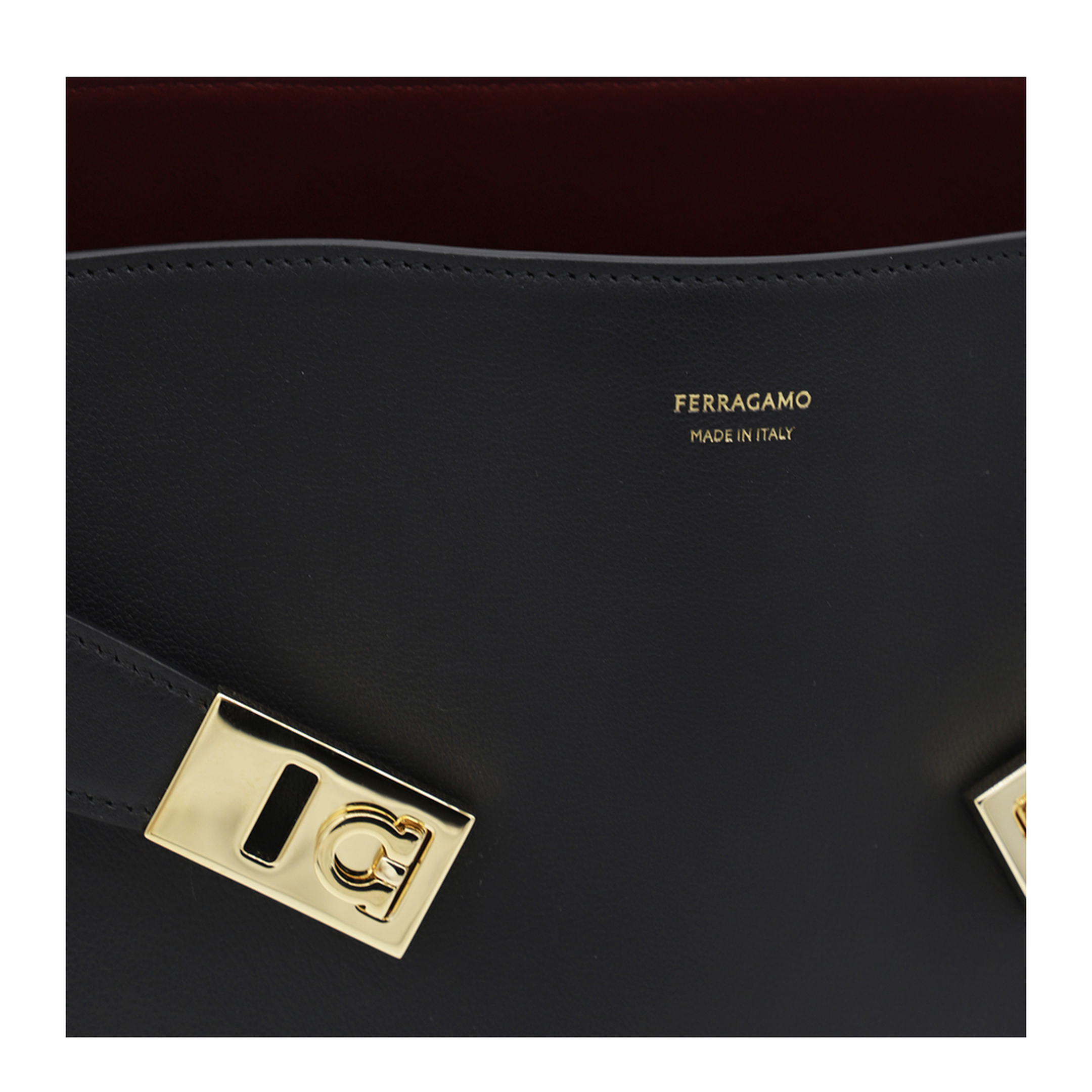 Hug Soft Medium Calf Leather Shoulder Bag - Nero / Burgundy - Image 6