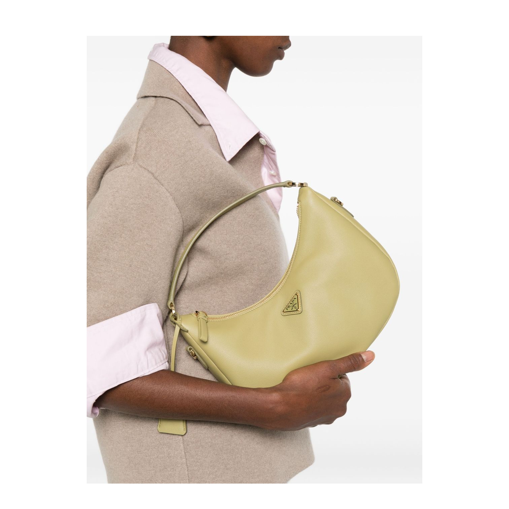 Triangle Logo Small Calfskin Shoulder Bag - Sage Green - Image 4