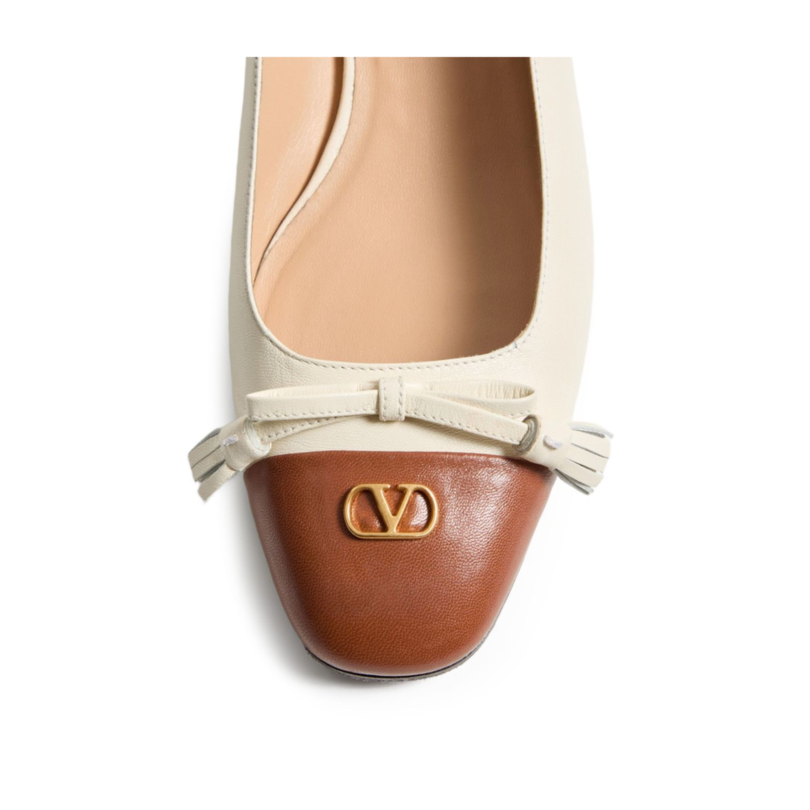 Off-White Brown Leather Toe Cap Tassel Detailing Gold-Tone Logo Accent Low Block Heel - Image 6