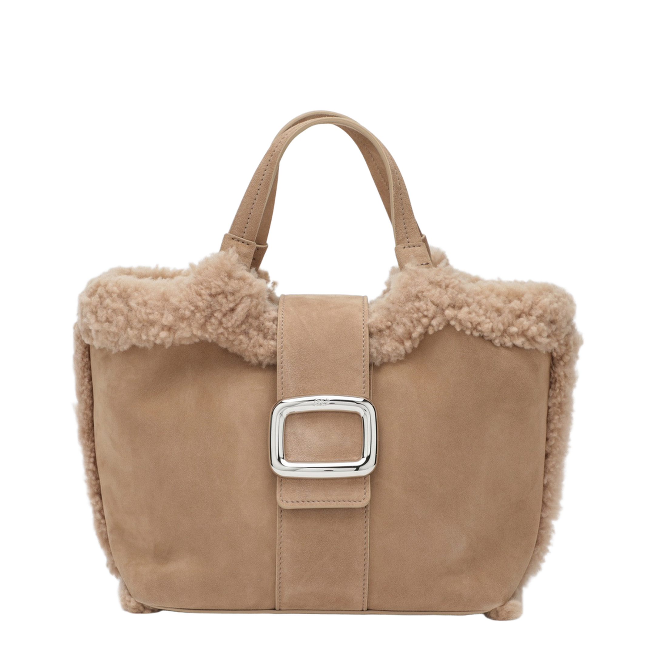 Choc Shopping Bag in Suede and Shearling Brown - Image 1