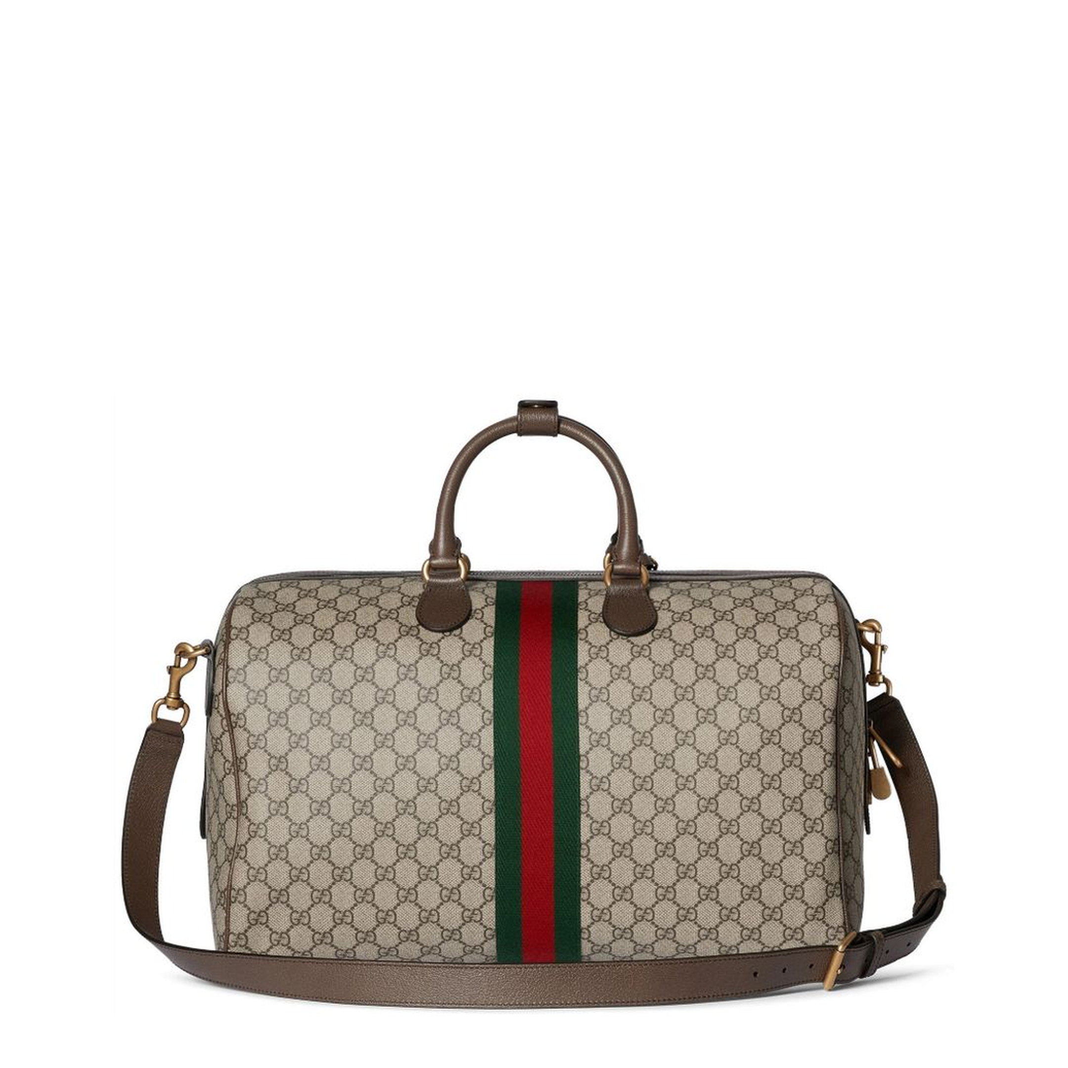 Savoy Medium GG Monogram Coated Fabric Duffle Bag - Beige and Dark Brown - Image 5