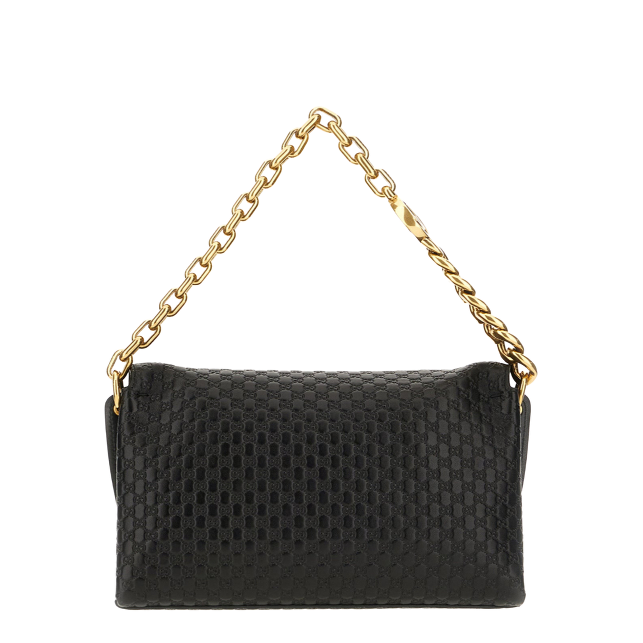 GG Medium Embossed GG Grainy Leather Shoulder Bag - Black - Image 3