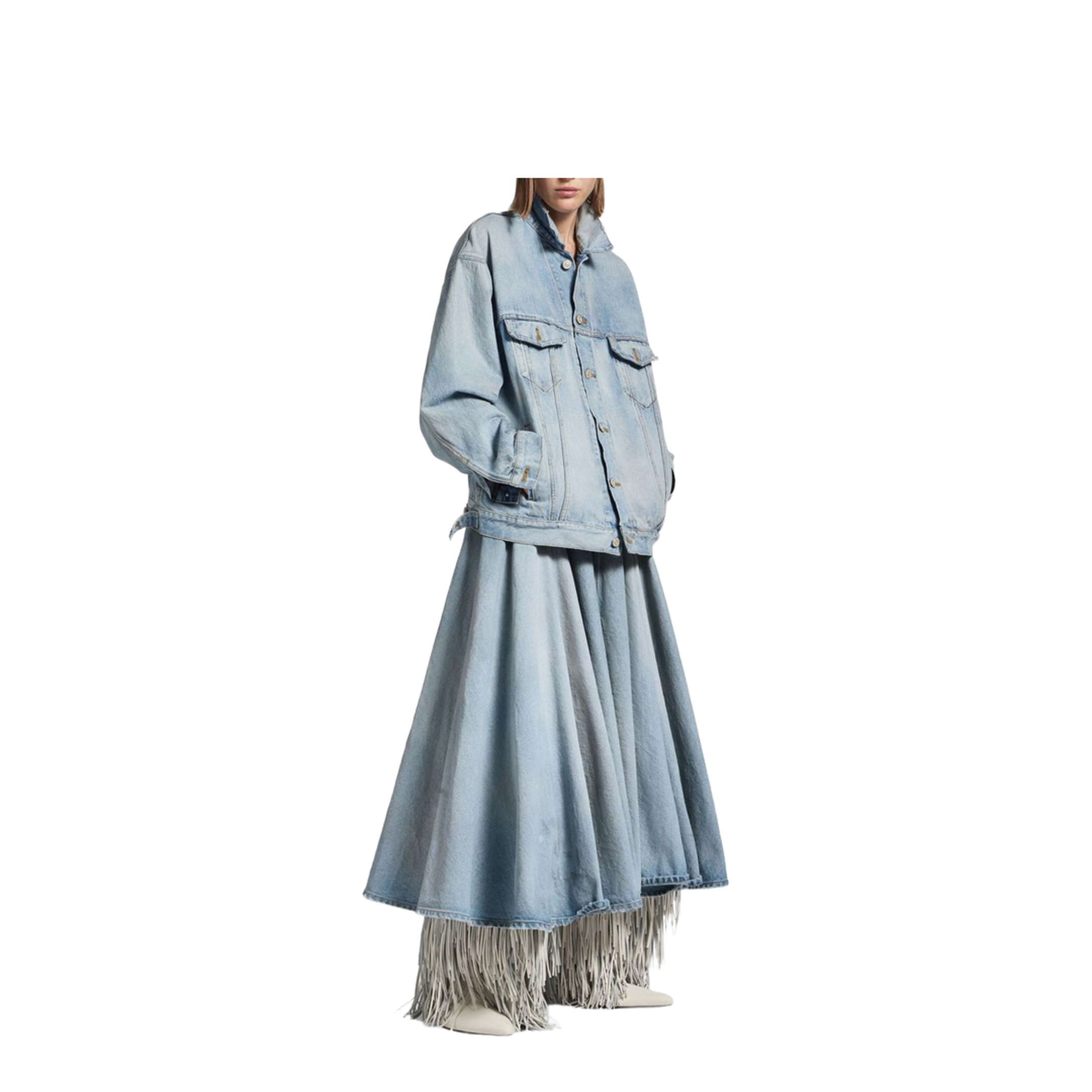 Godet Maxi Skirt in Dirty Light Blue - Image 3