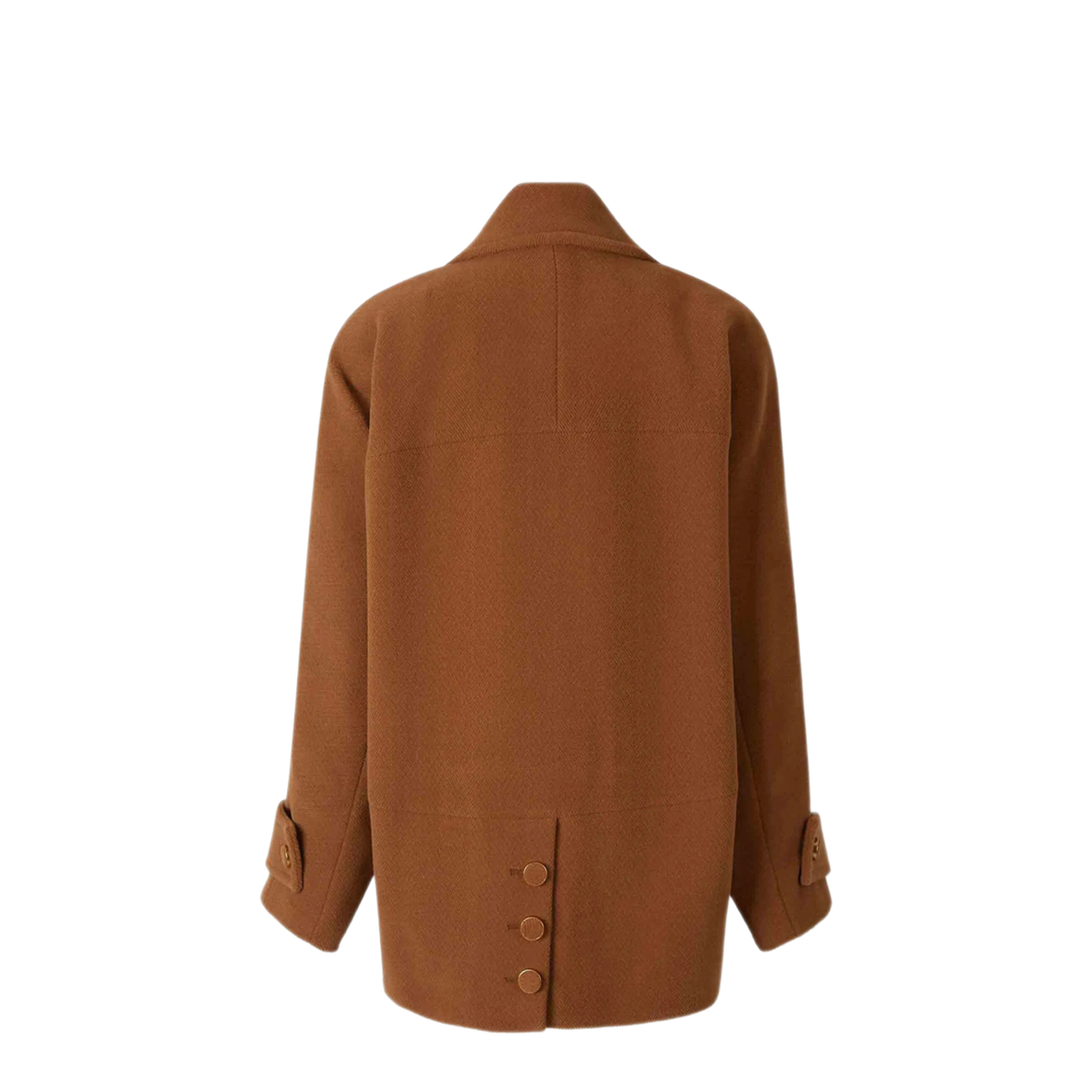 Short Double-Breasted Wool Coat with Houndstooth Pattern - Image 2