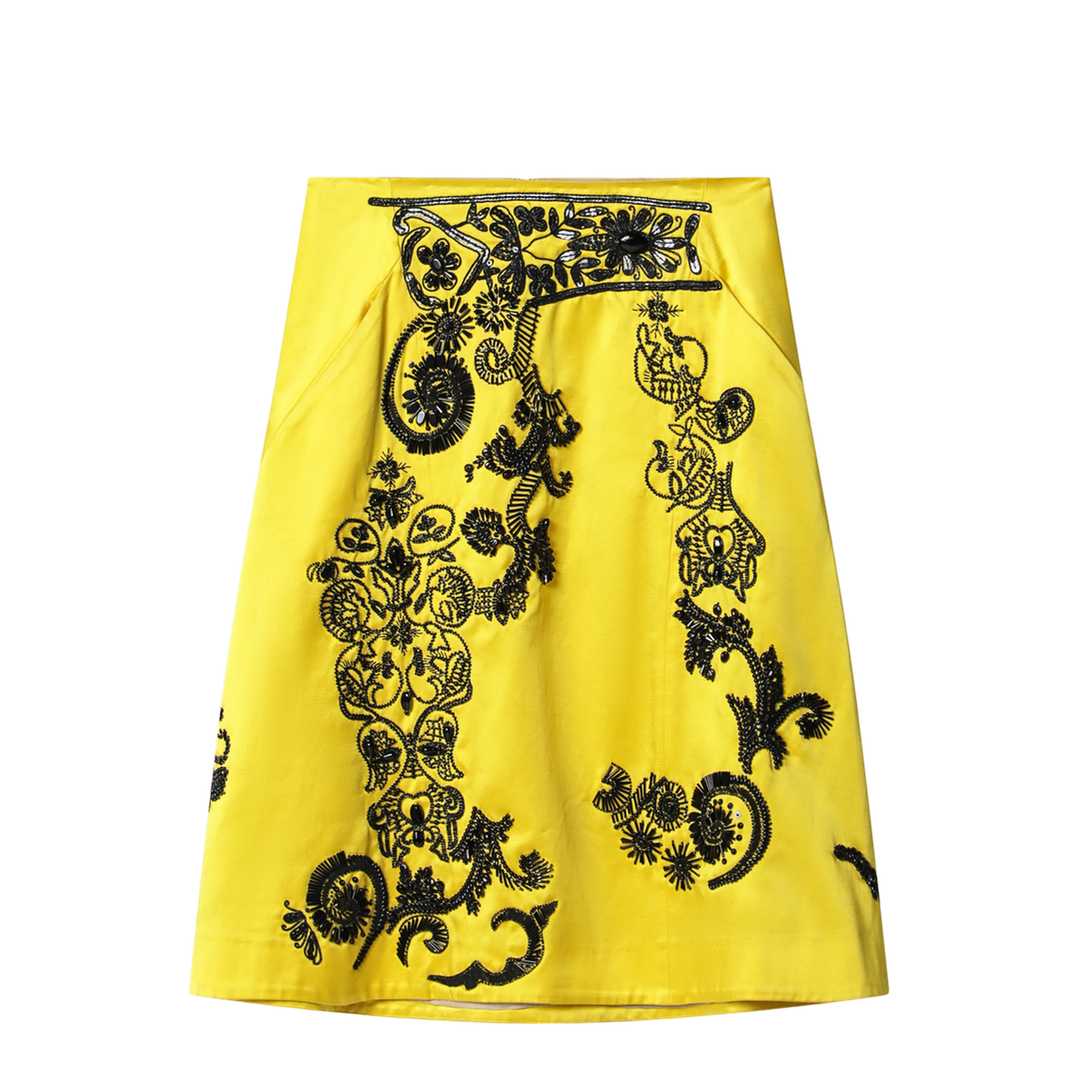 Yellow Skirt With Black Sequin Embroidery - Image 1