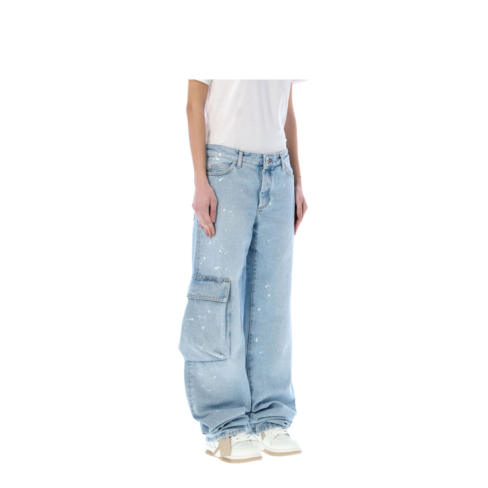 Light Blue Cotton Cargo Jeans - Image 2