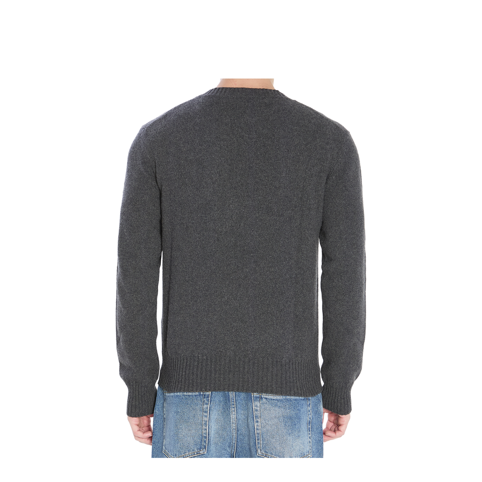 Grey Crew-Neck Sweater with Ribbed Trims - Image 4