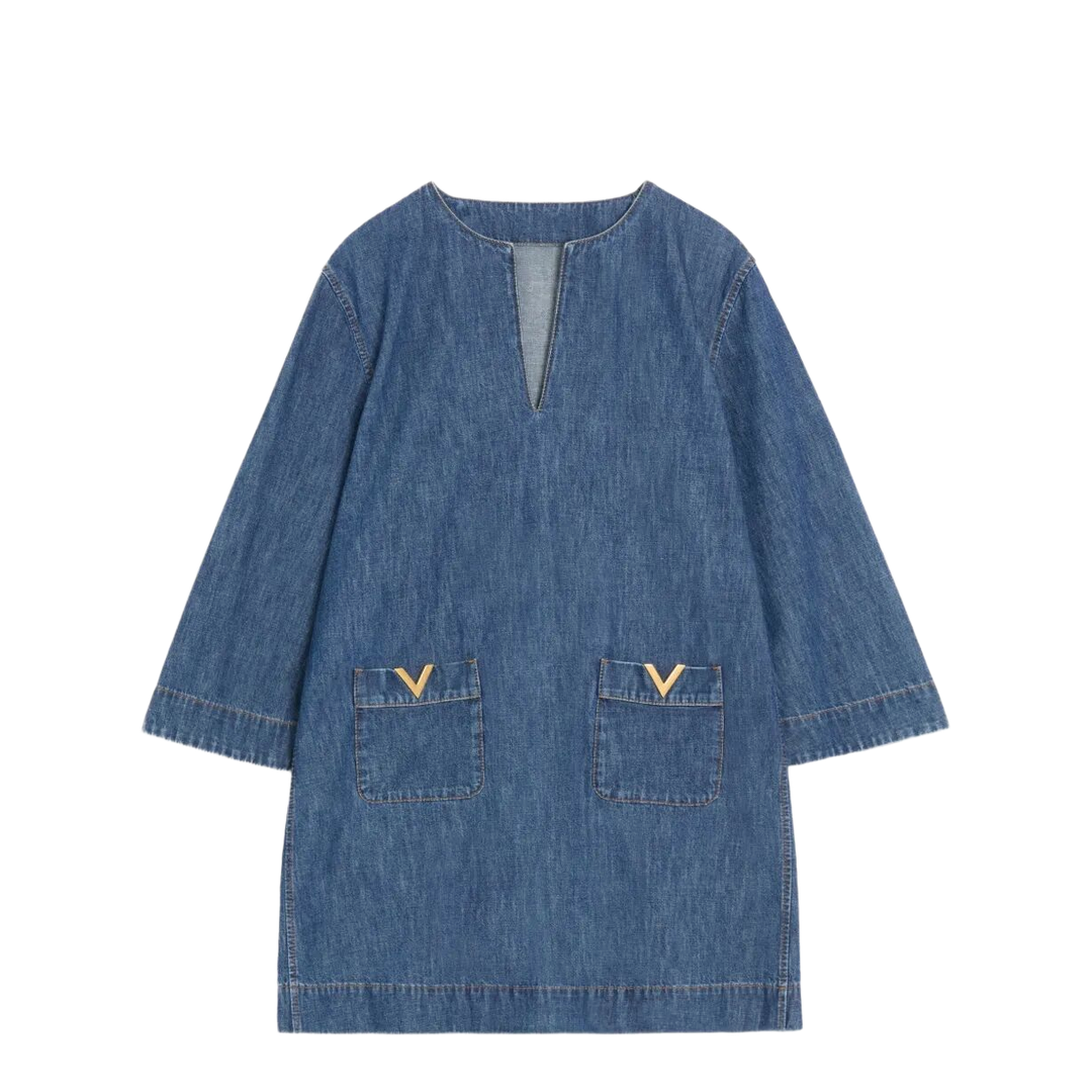 V-Neck Denim Minidress - Image 1