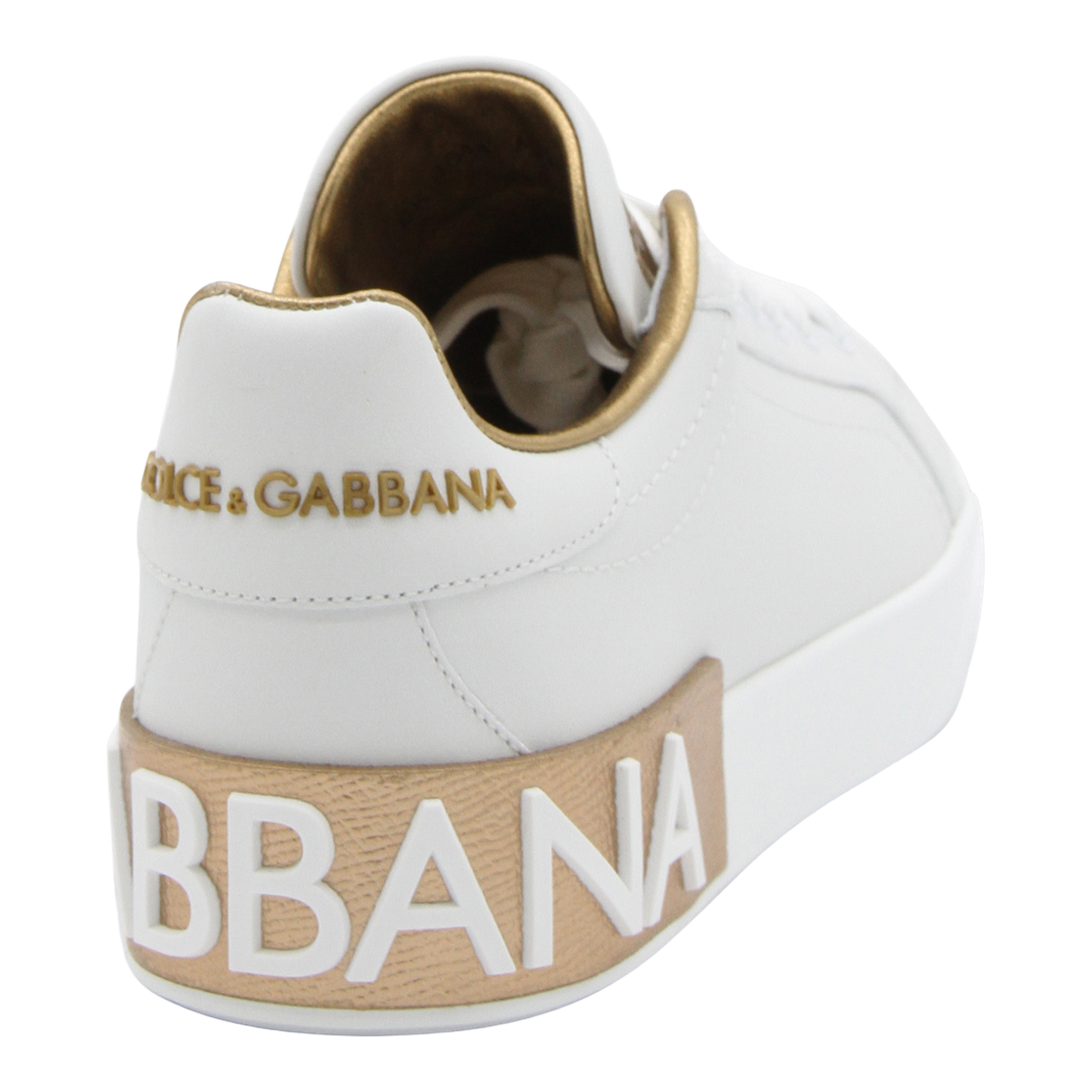 White Calfskin Low-Top Sneakers with Gold Details - Image 3