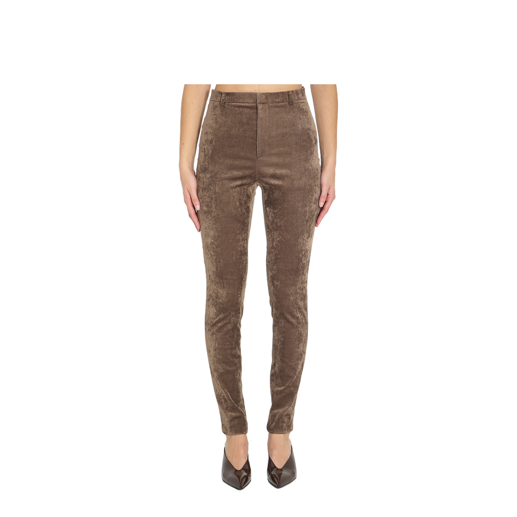 Stretch Velvet Leggings in Brown - Image 1