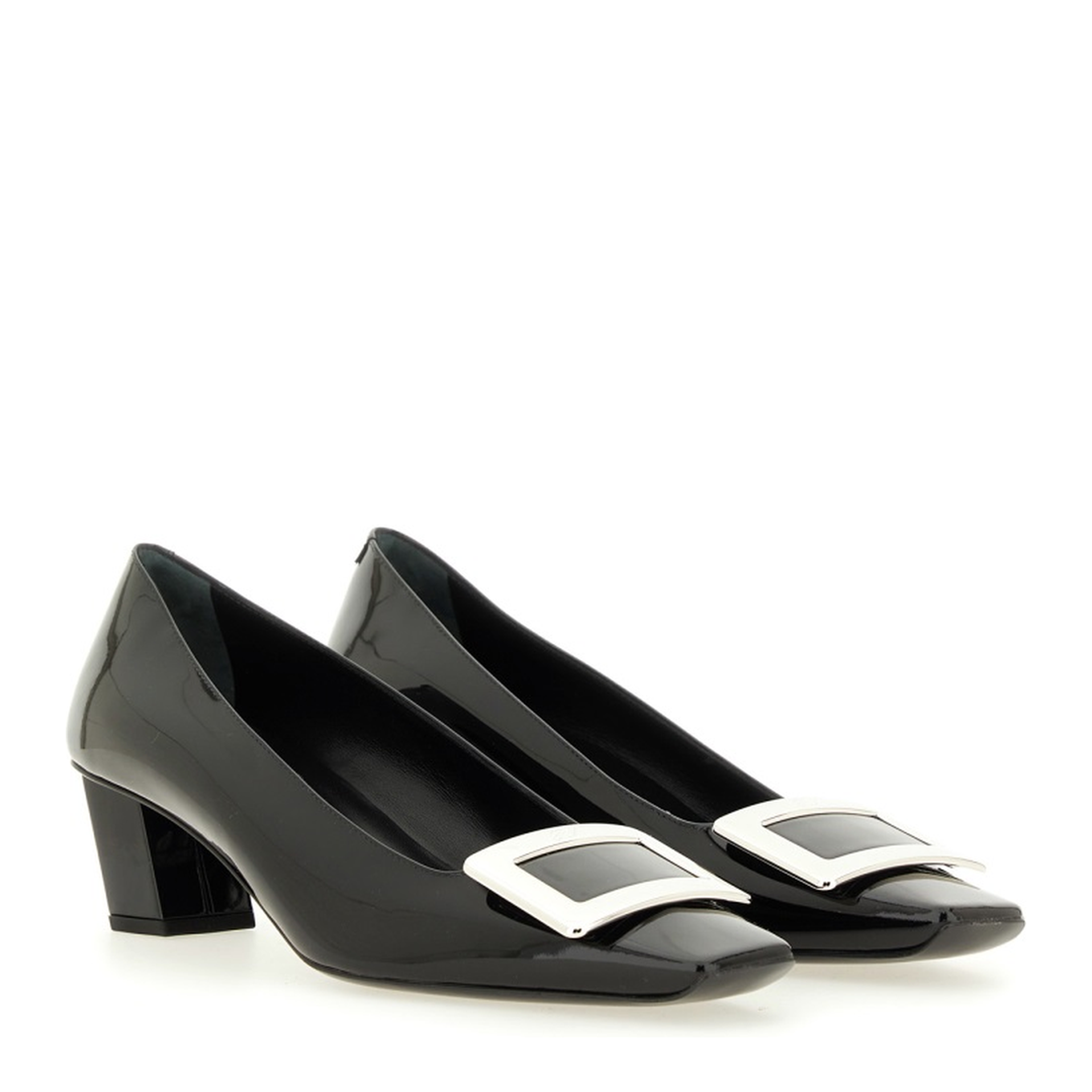 black calfskin pumps with buckle and wide heel - Image 2