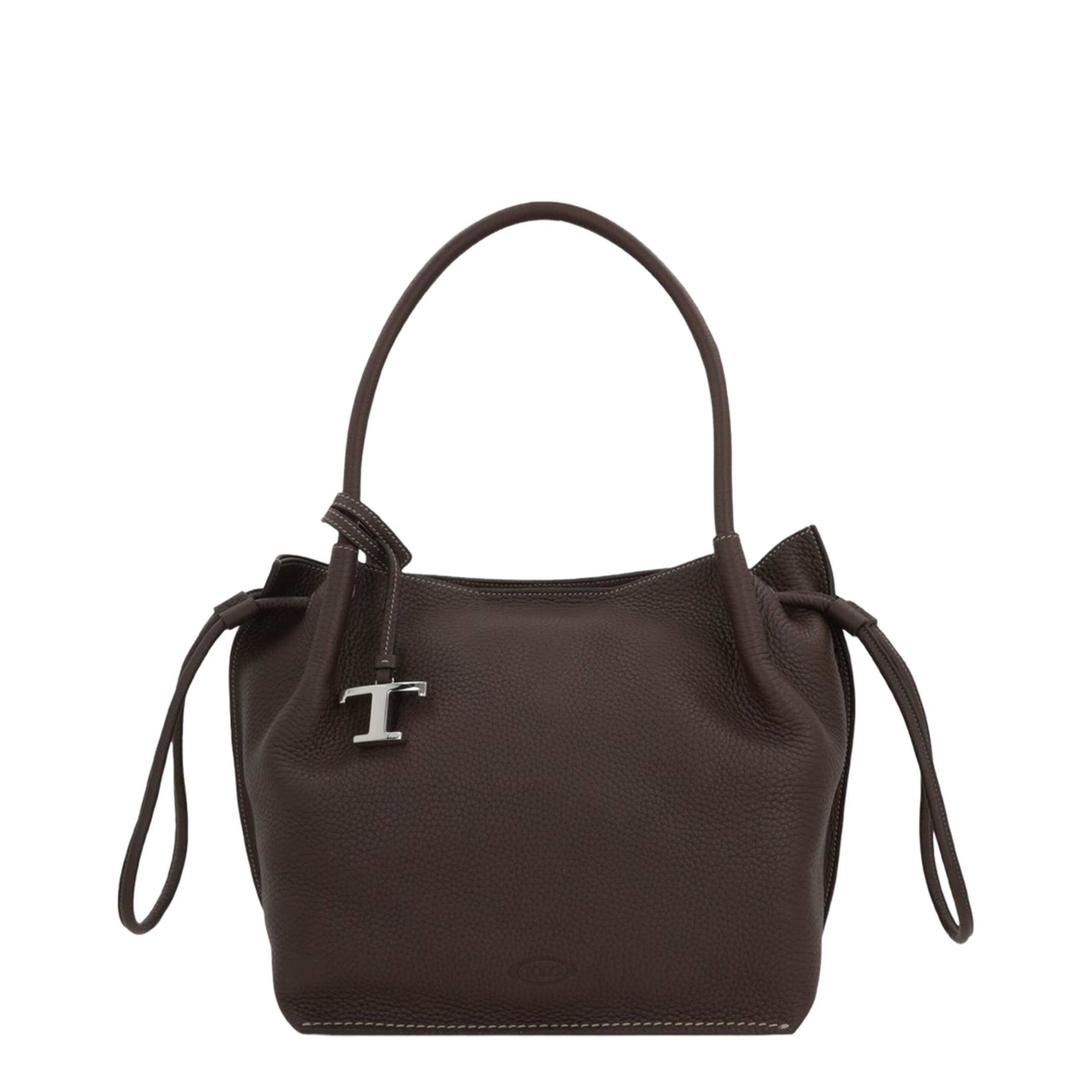 Chocolate Brown Leather Drawstring Closure Bag - Image 1
