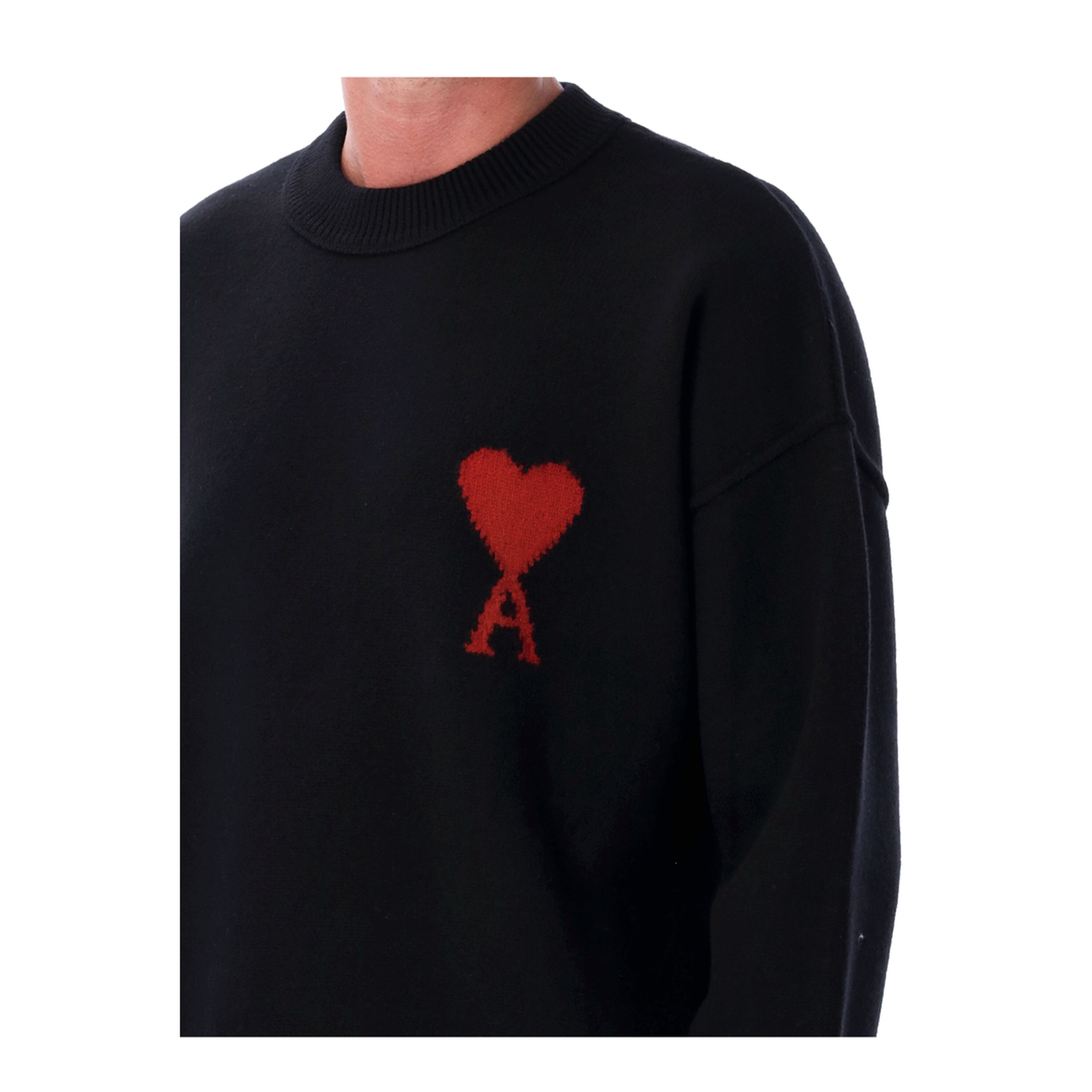 Black Wool De Coeur Crewneck Sweater - Image 3