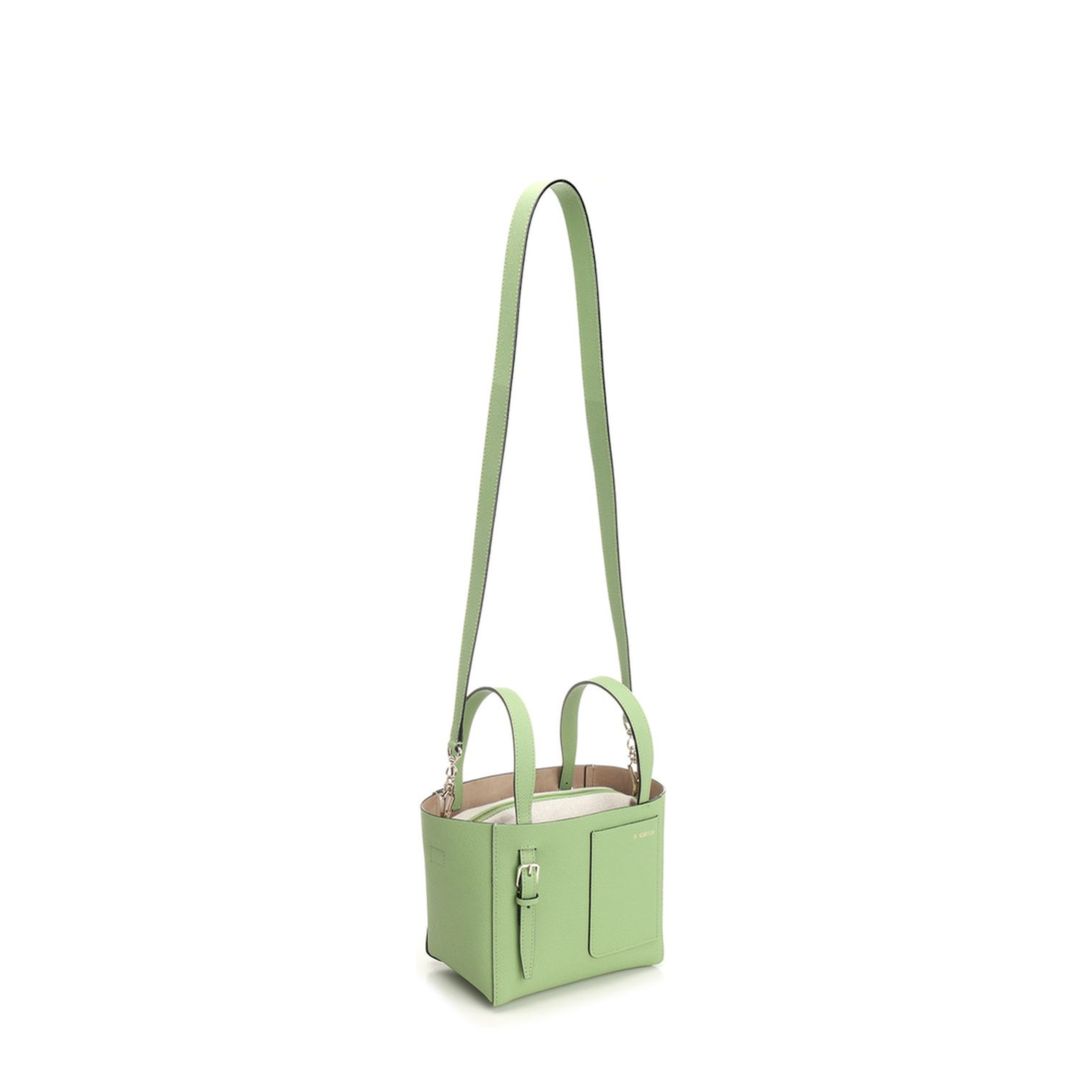 Micro Bucket Leather Shoulder Bag - Green - Image 5