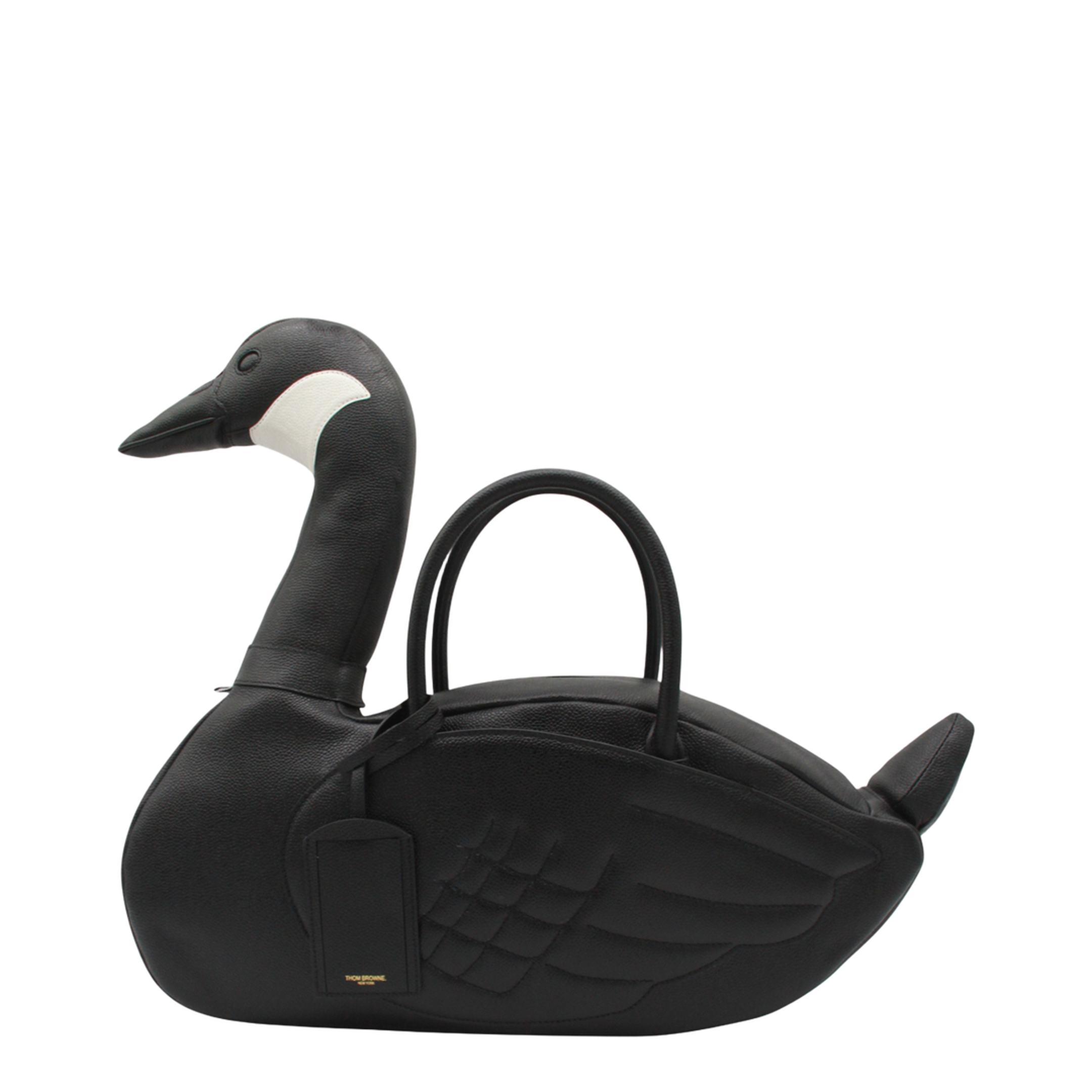 Goose Bag Pebble Grain Leather Top Handle Bag - Black - Image 2
