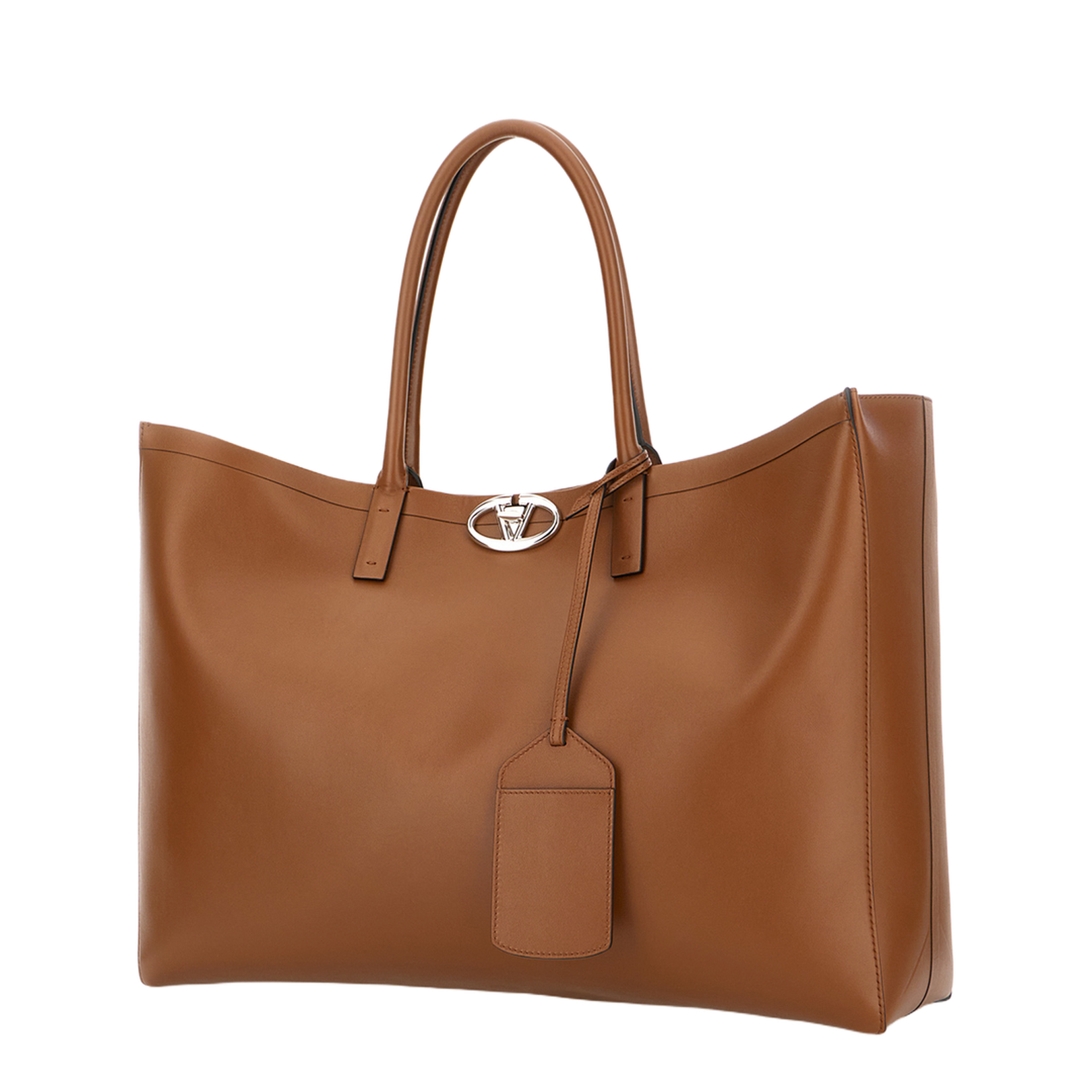 Brown Leather VLogo Shopping Bag - Image 2