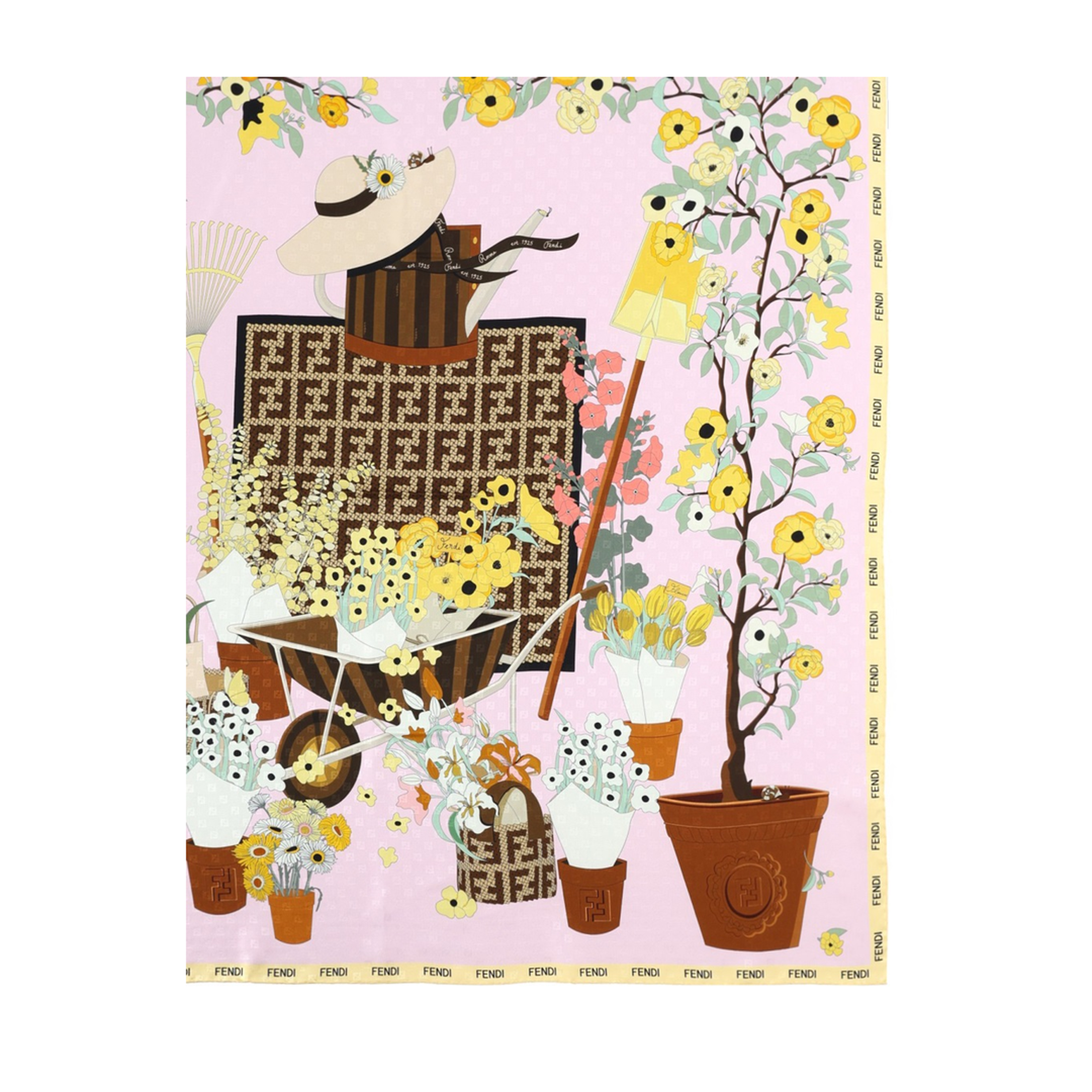 Gardening Pink Multicoloured Silk Foulard - Image 2