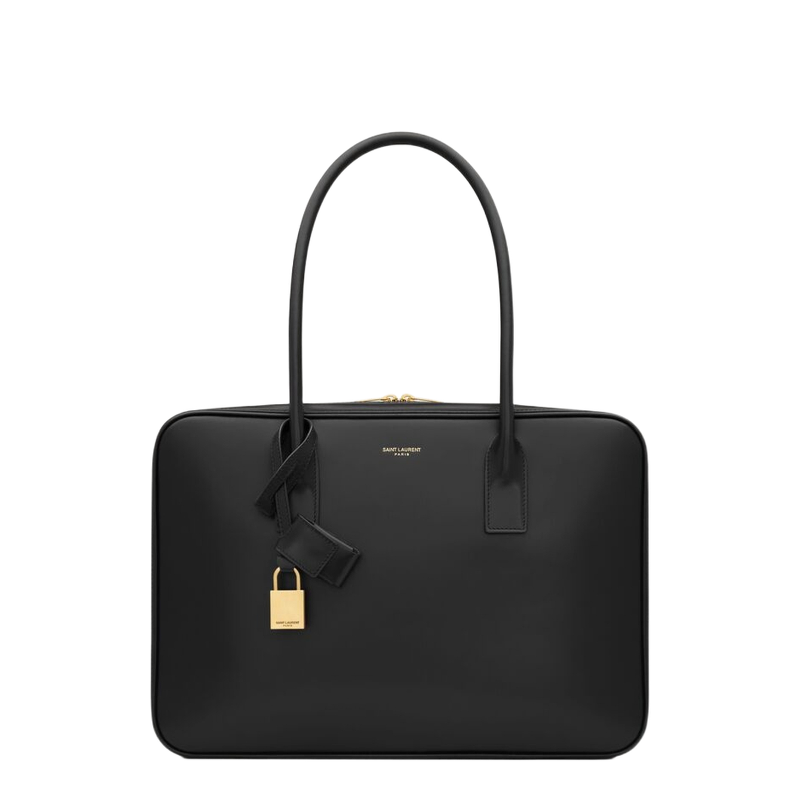 Box Leather Handbag with Metal Padlock Detail - Image 1