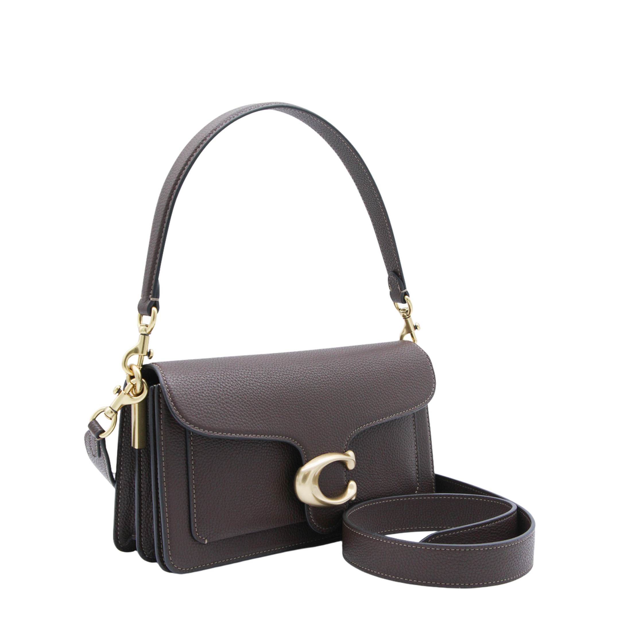 Tabby 26 Polished Pebble Leather Shoulder Bag - Brass/Chalk - Image 4