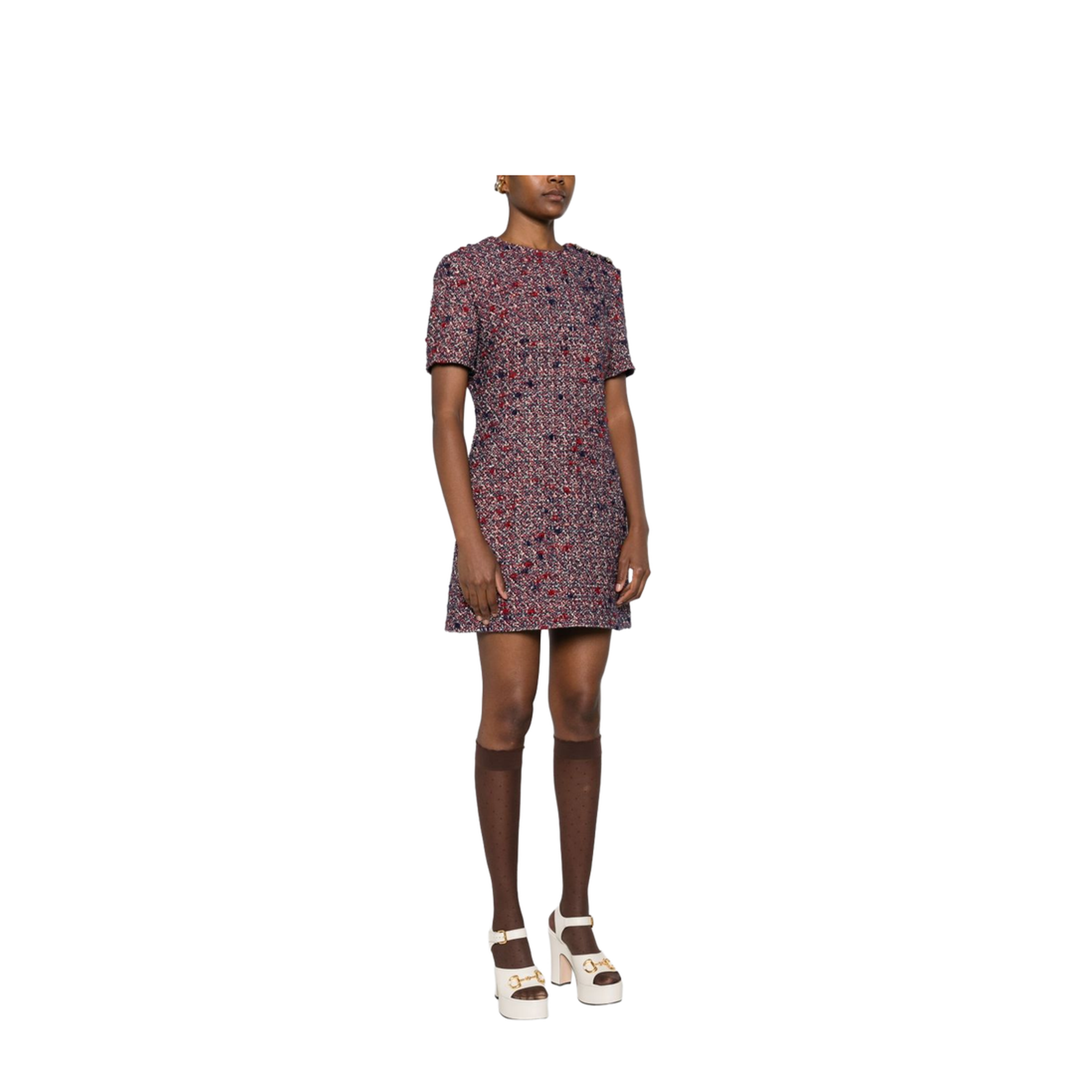 Wool Bouclé Dress in Red and Blue - Image 4