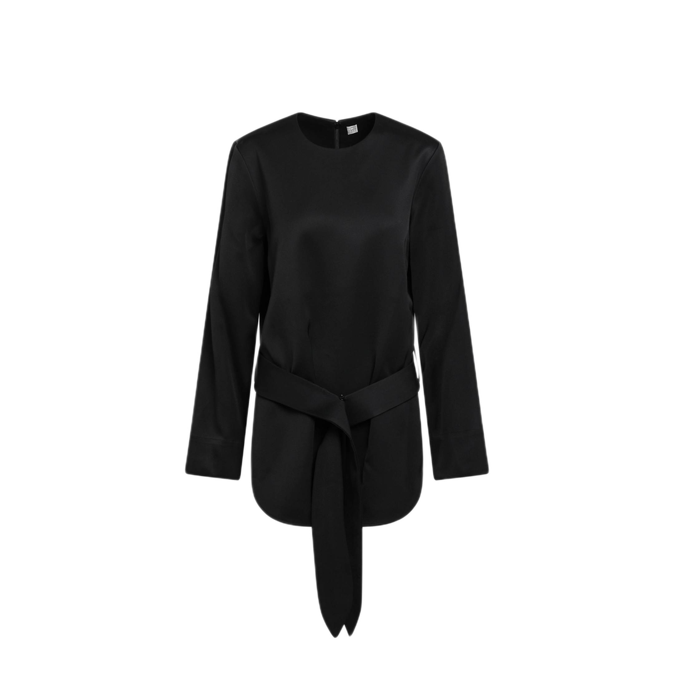Heavy Satin Tunic with Belt in Black - Image 1