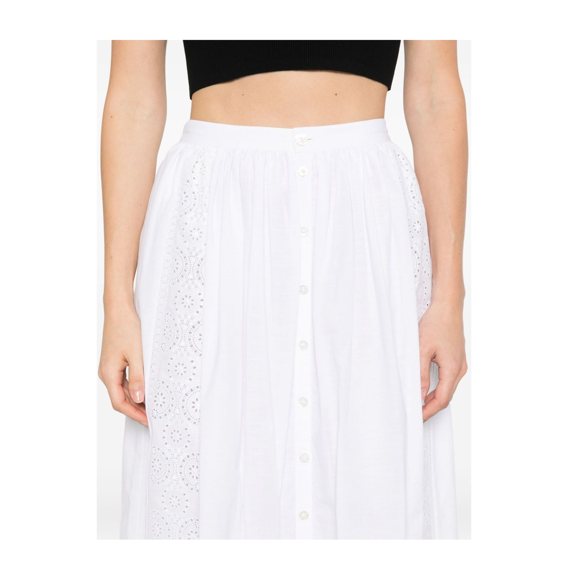Embroidered Midi Skirt in Cotton Cambric - White - Image 3