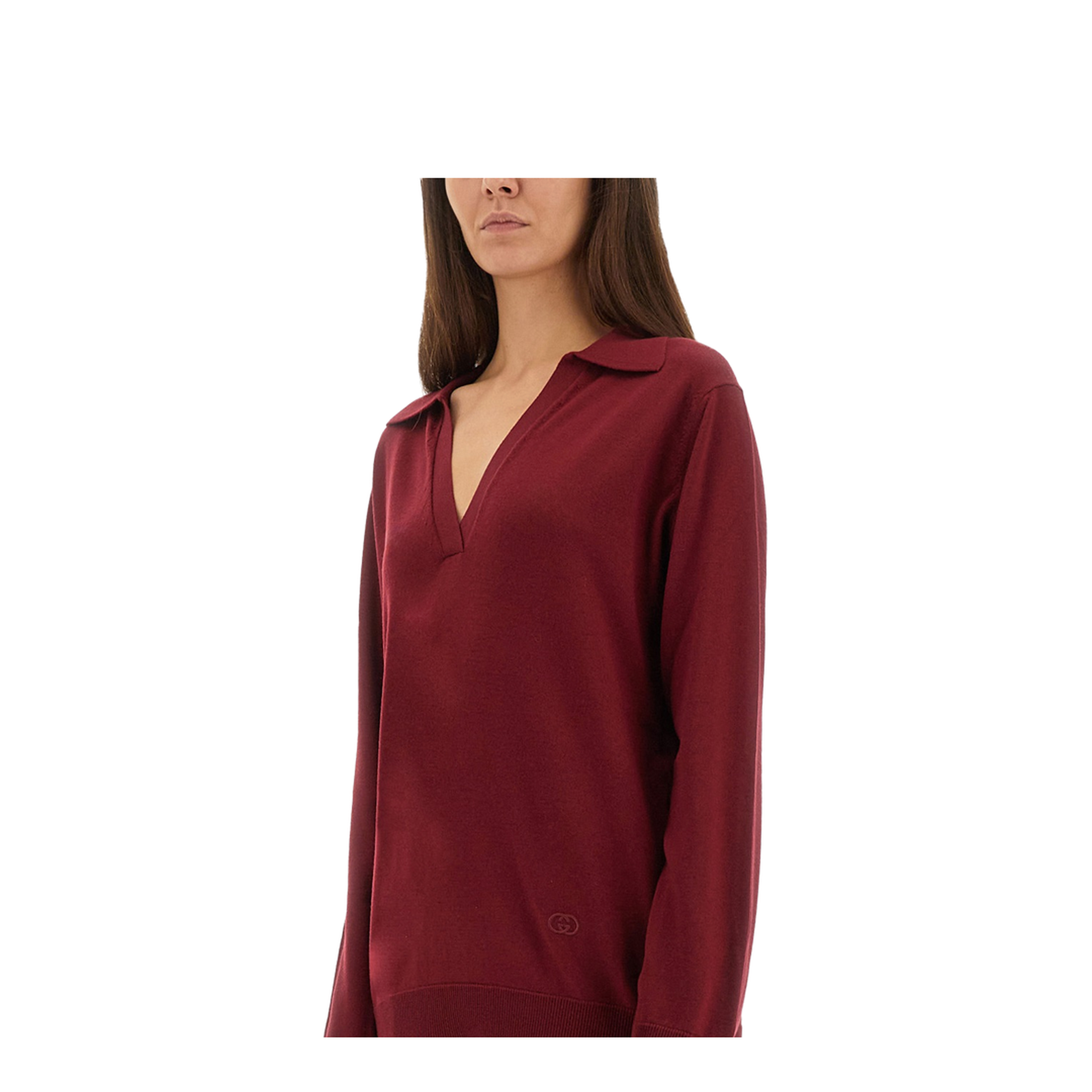 Extra Fine Wool Polo Top in Rosso Ancora Red - Image 4