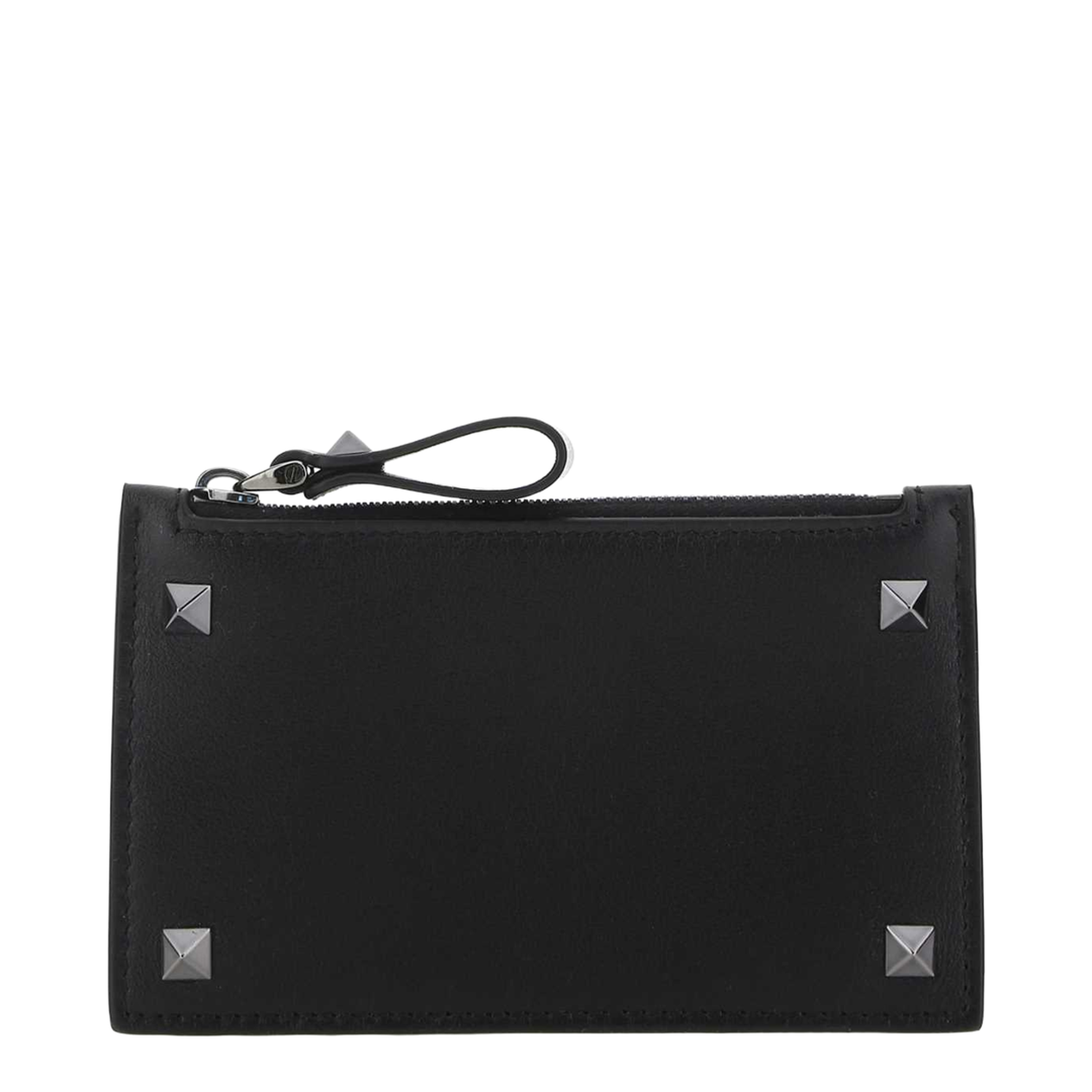 Rockstud Zip Cardholder In Black Calf Leather - Image 1