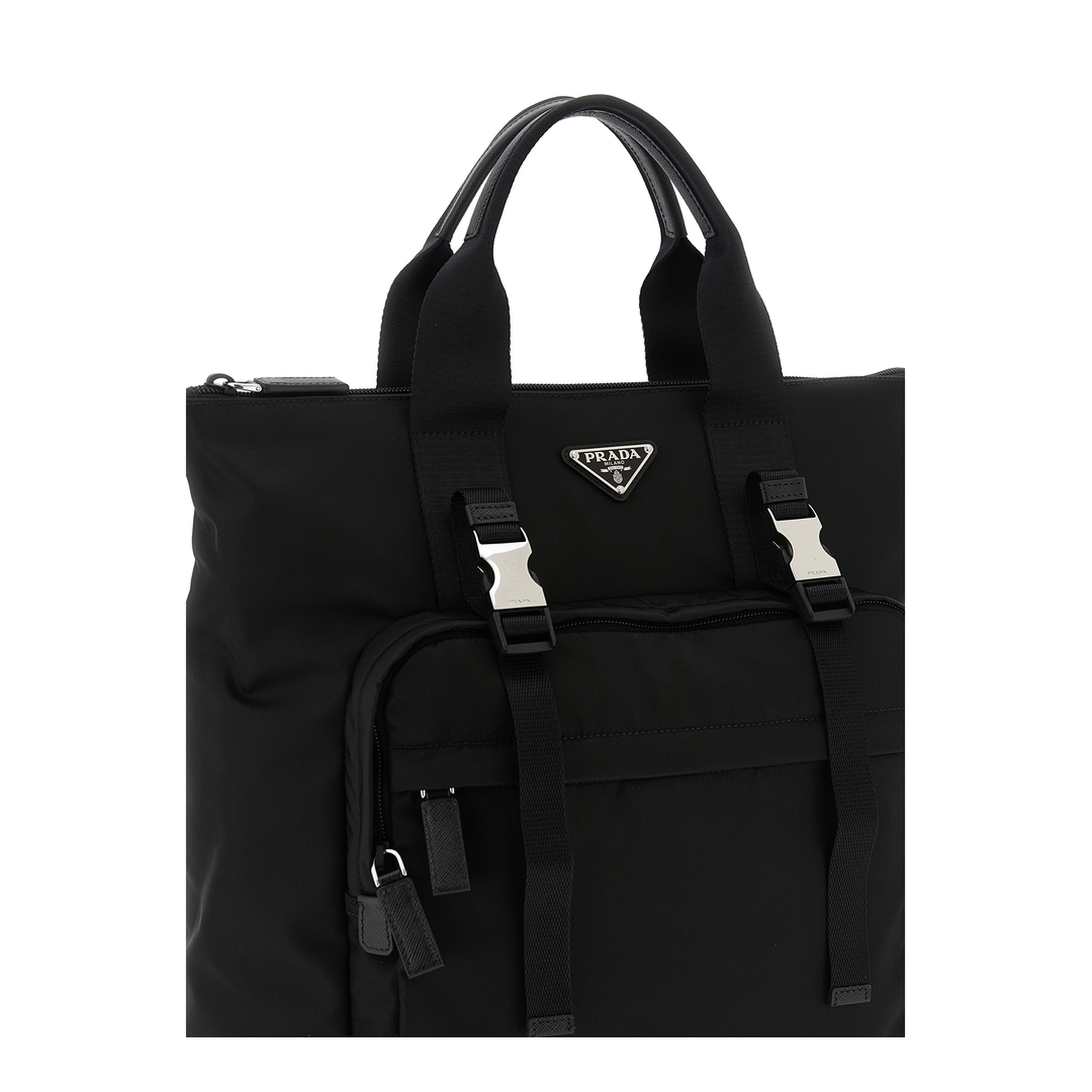 Re-Nylon Medium Saffiano Leather Tote - Black - Image 3