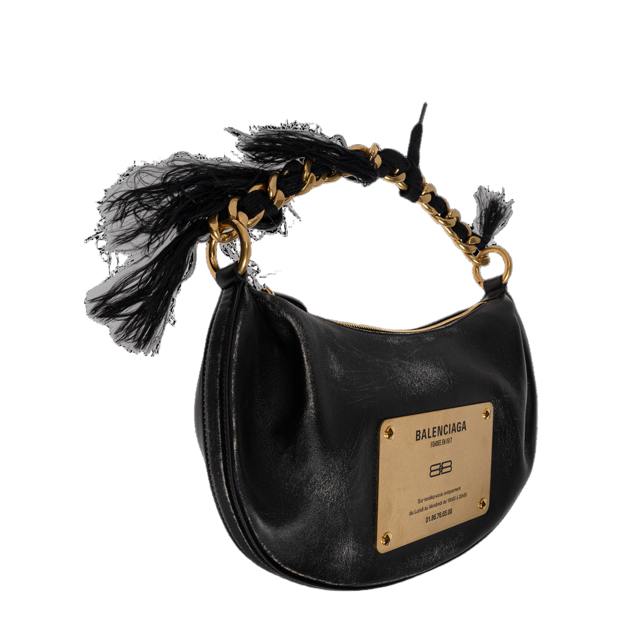 Leather Shoulder Bag Vintage Effect - Black - Image 4