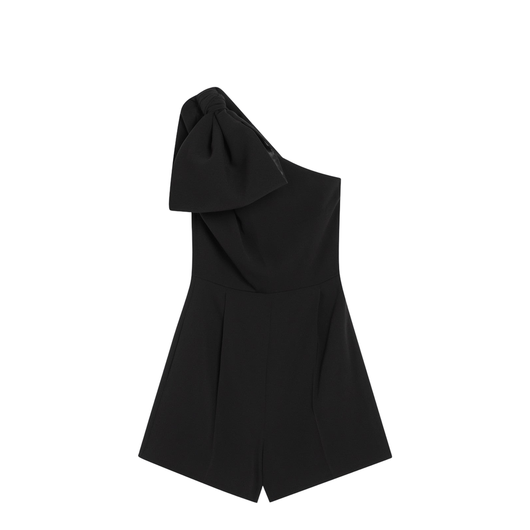 One-shoulder short jumpsuit in black cady - Image 1