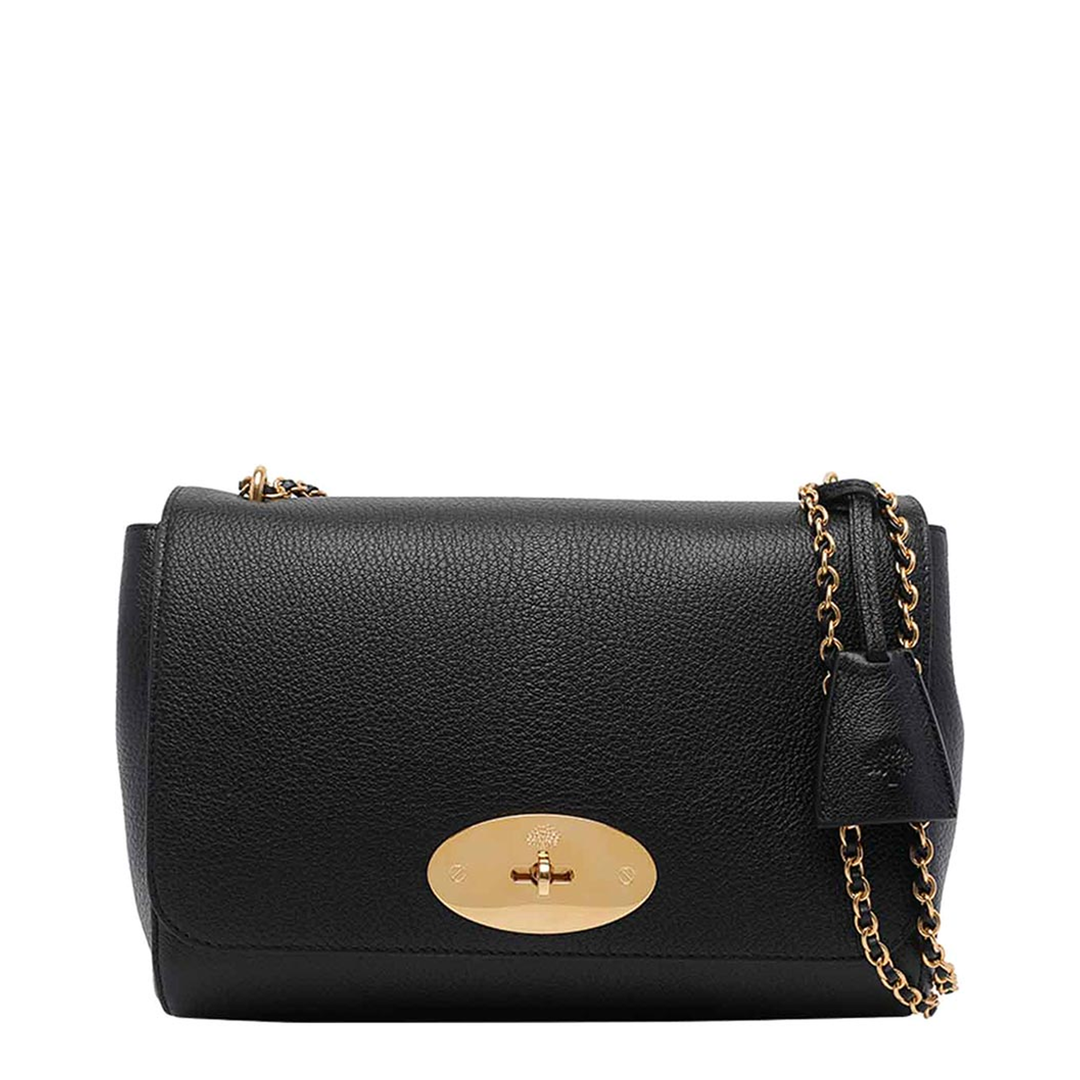 Glossy Chain Leather Crossbody Bag - Black - Image 5