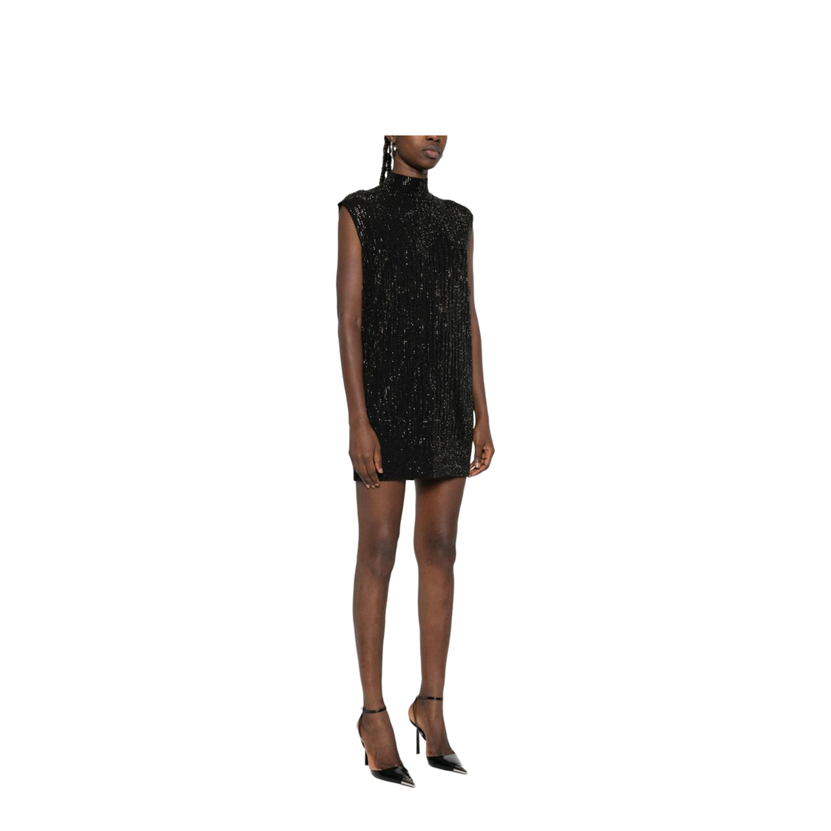 Plain-knit Virgin Wool-blend Sleeveless Dress with All-over Rhinestones - Image 4