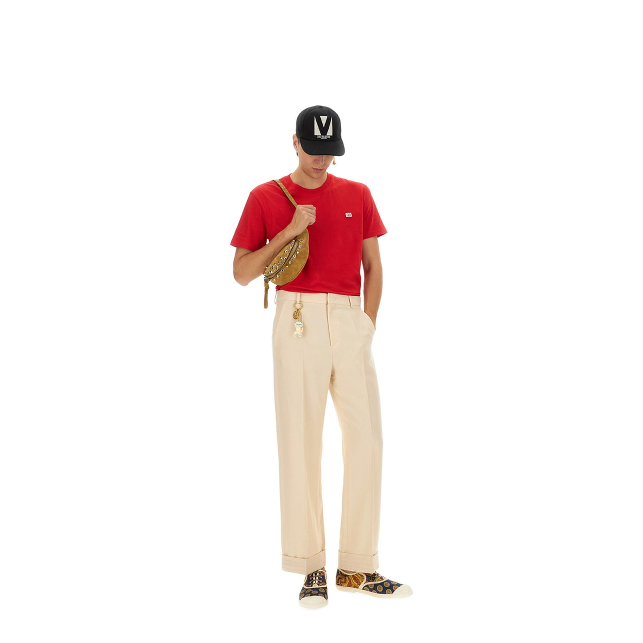Red Crewneck T-Shirt with VLogo on the Front in Cotton - Image 2