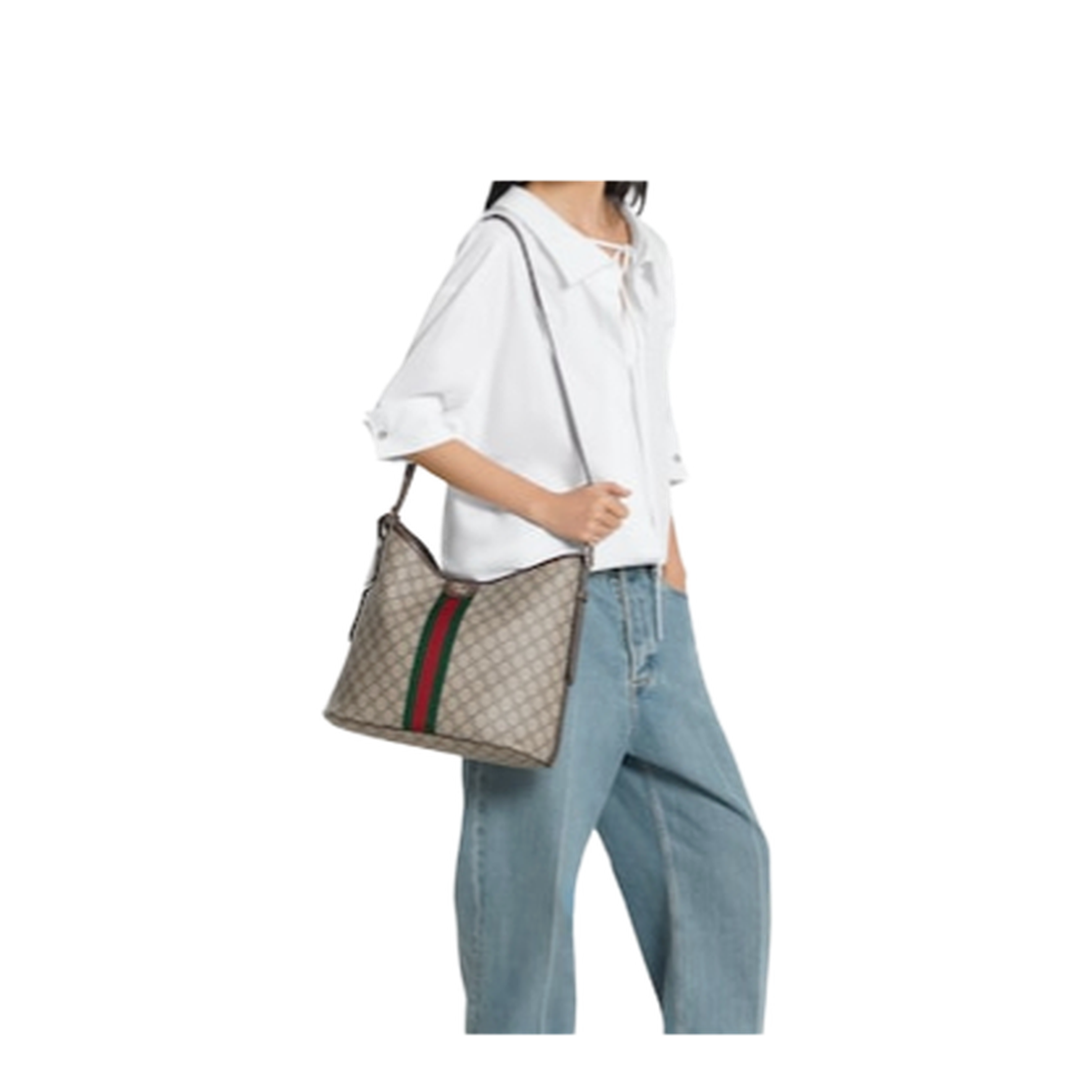 Ophidia Large GG Monogram Coated Fabric Shoulder Bag - Beige/Brown - Image 4
