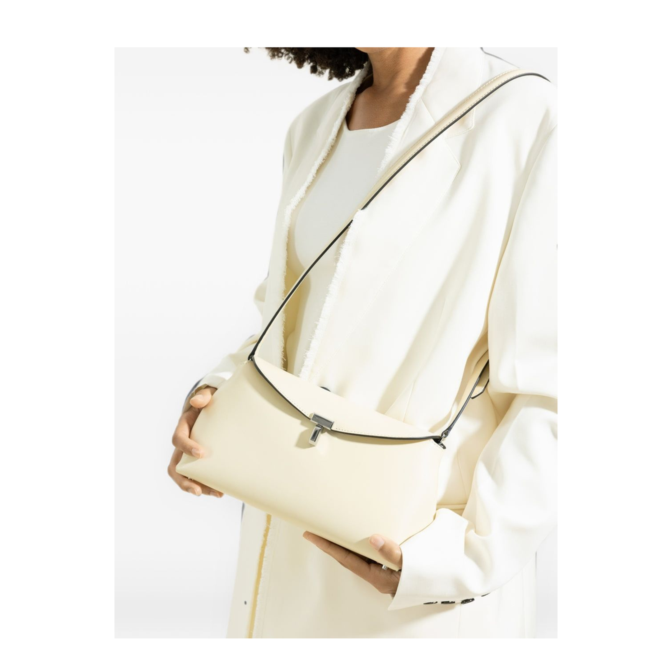 T-Lock Leather Clutch - Beige - Image 2