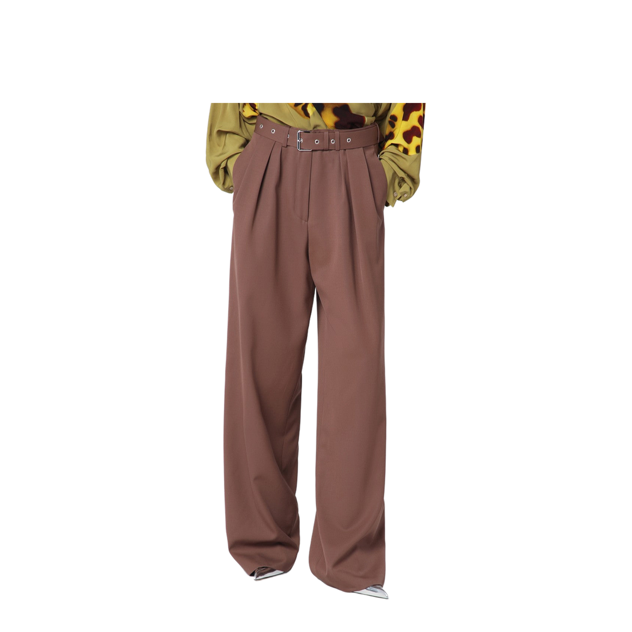 Wide Taupe Cotton Trousers - Image 1